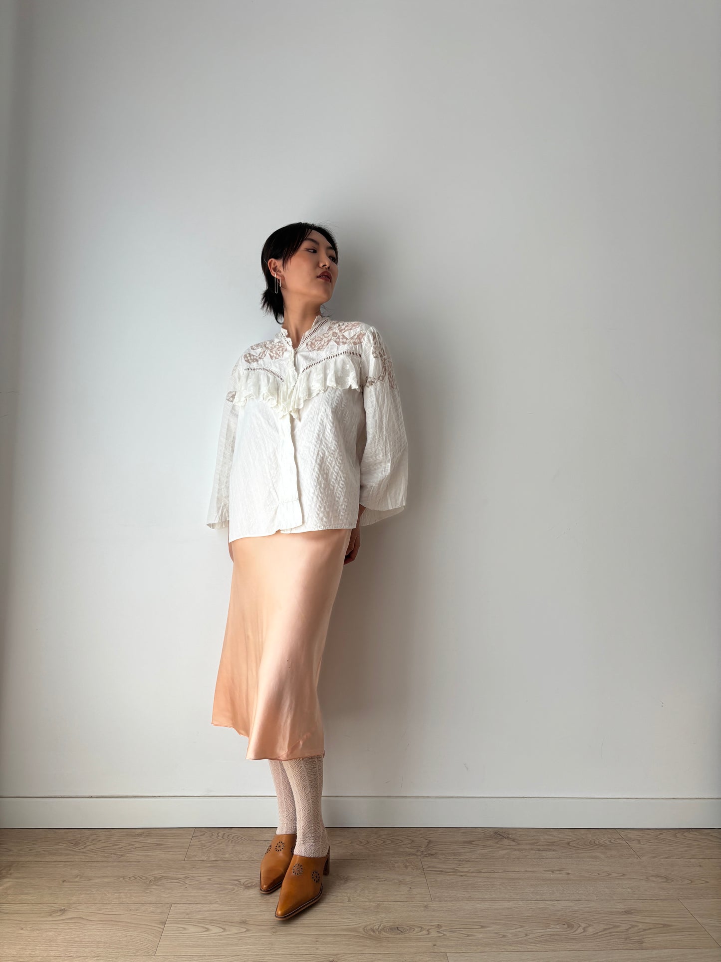 Antique 1910s Edwardian Blouse, 1910s French Lace White Cotton Blouse With Bow Embroidered Lace