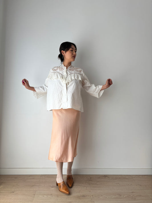 Antique 1910s Edwardian Blouse, 1910s French Lace White Cotton Blouse With Bow Embroidered Lace