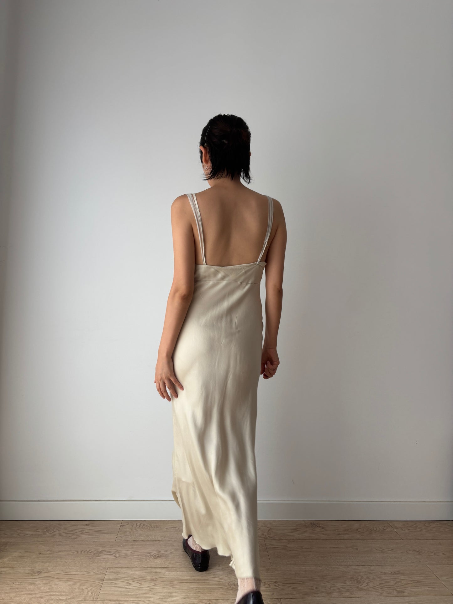 Vintage 90s Y2K liquid pure silk beige white bridal slip long maxi camisole dress