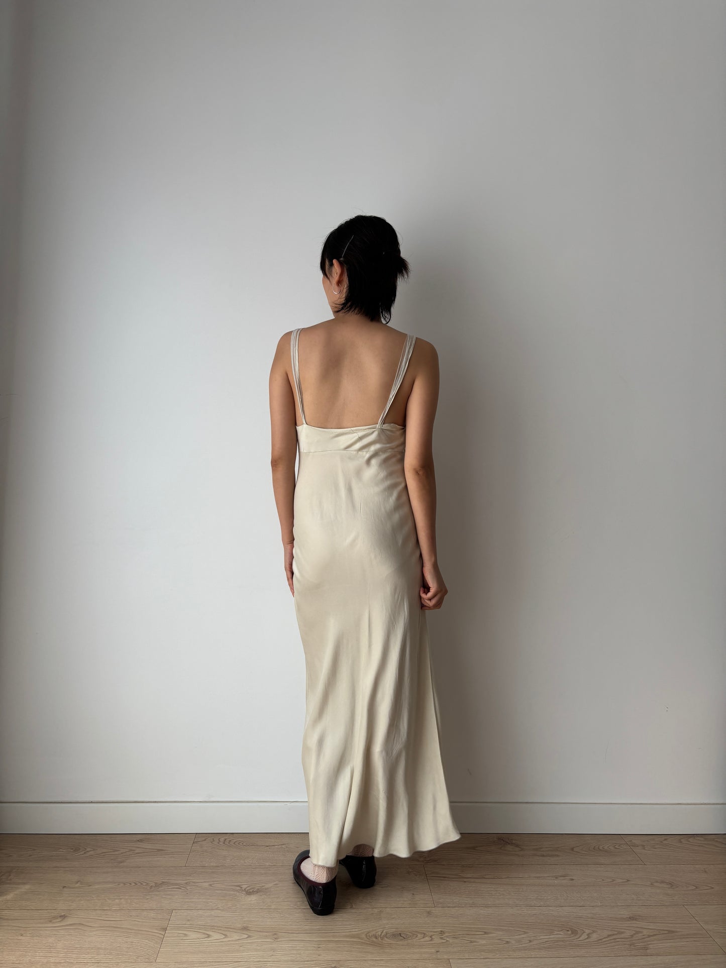 Vintage 90s Y2K liquid pure silk beige white bridal slip long maxi camisole dress