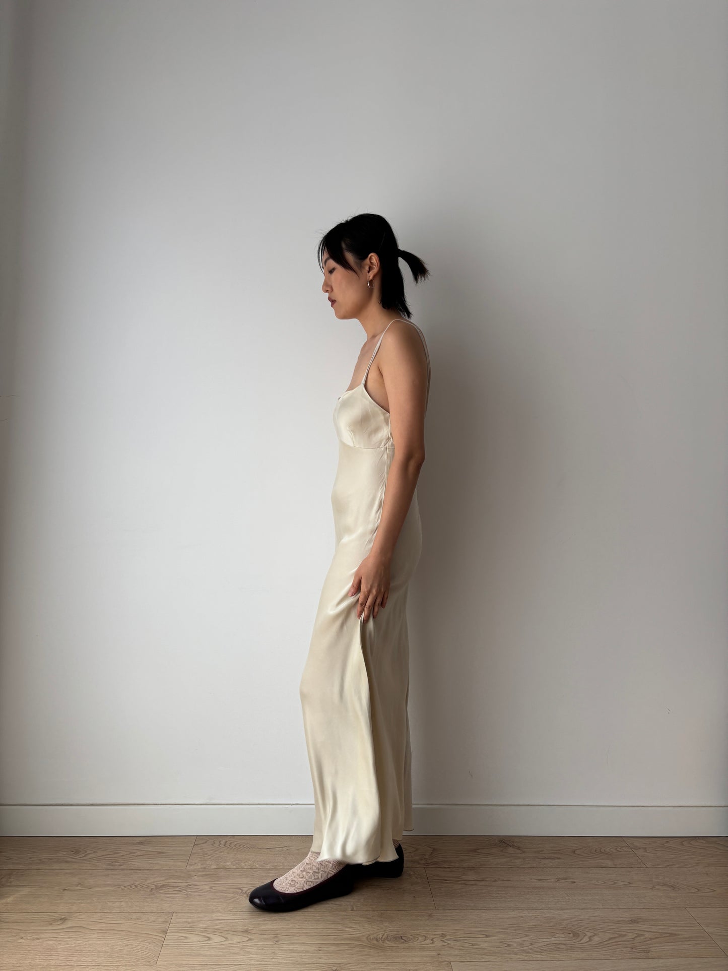 Vintage 90s Y2K liquid pure silk beige white bridal slip long maxi camisole dress