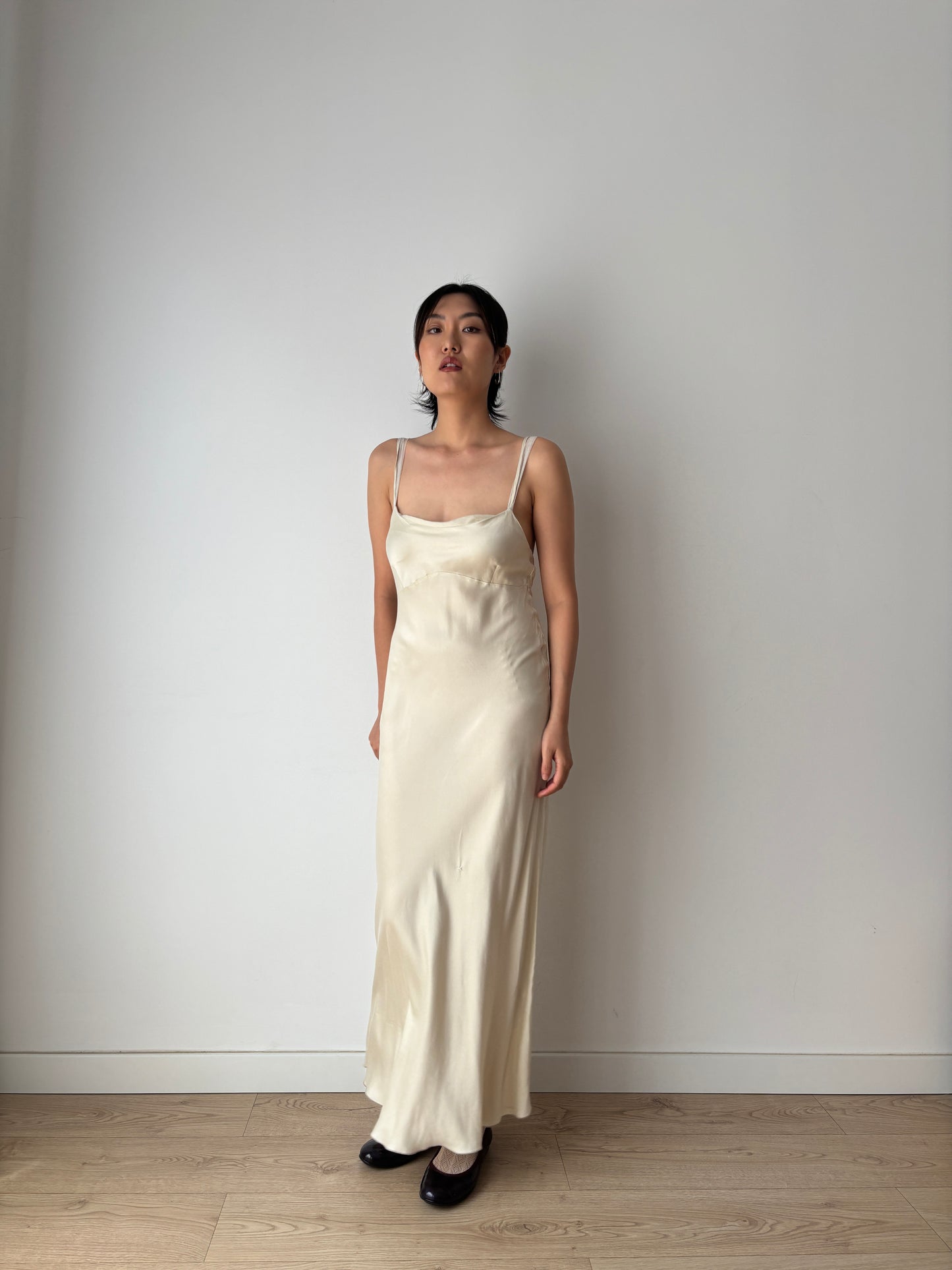 Vintage 90s Y2K liquid pure silk beige white bridal slip long maxi camisole dress