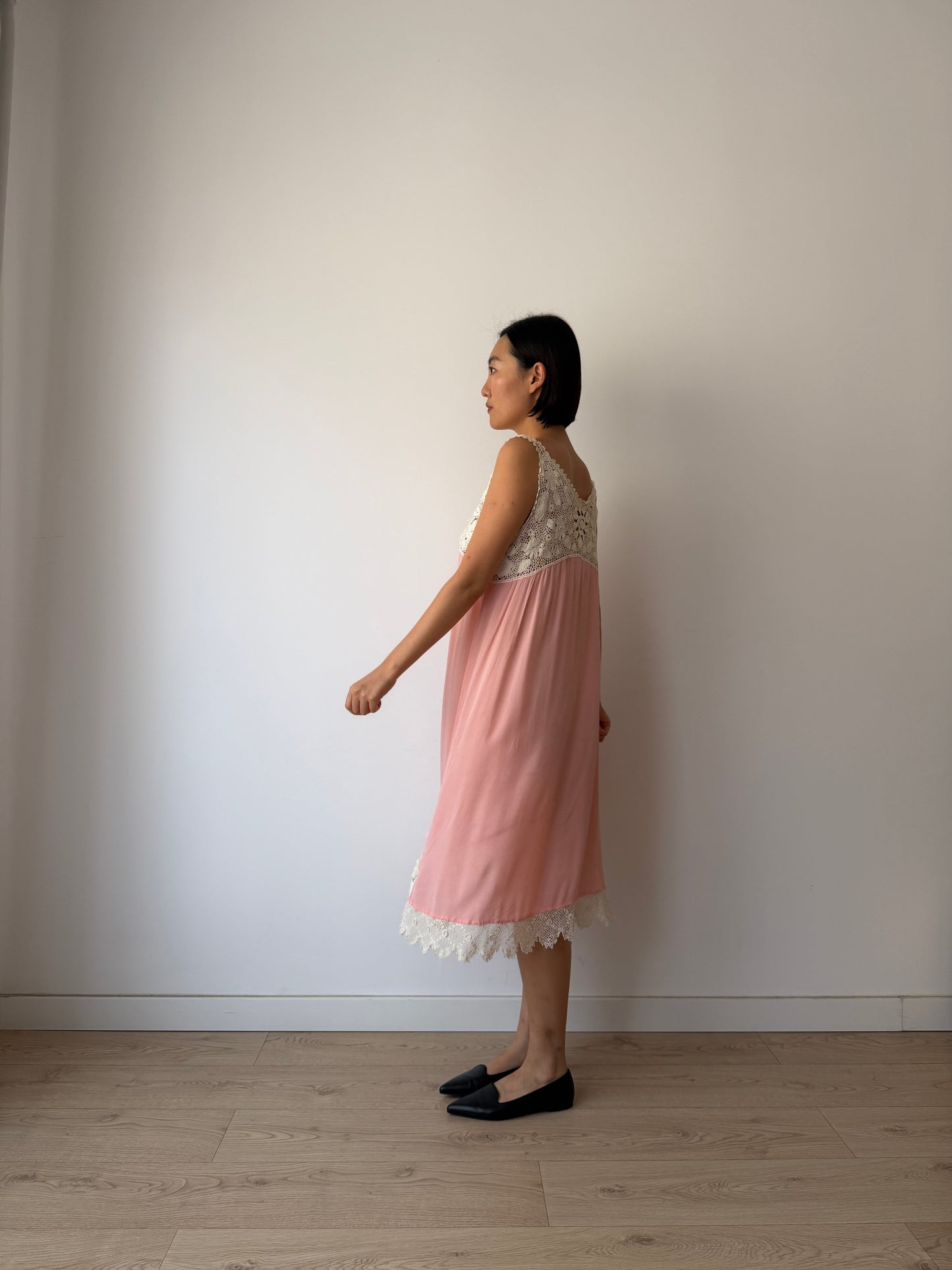 1920s Antique Pink French Crochet Lace Silk Slip Dress | Vintage Lace Nightgown | Mini Slip Dress | Romantic Bridal Lingerie