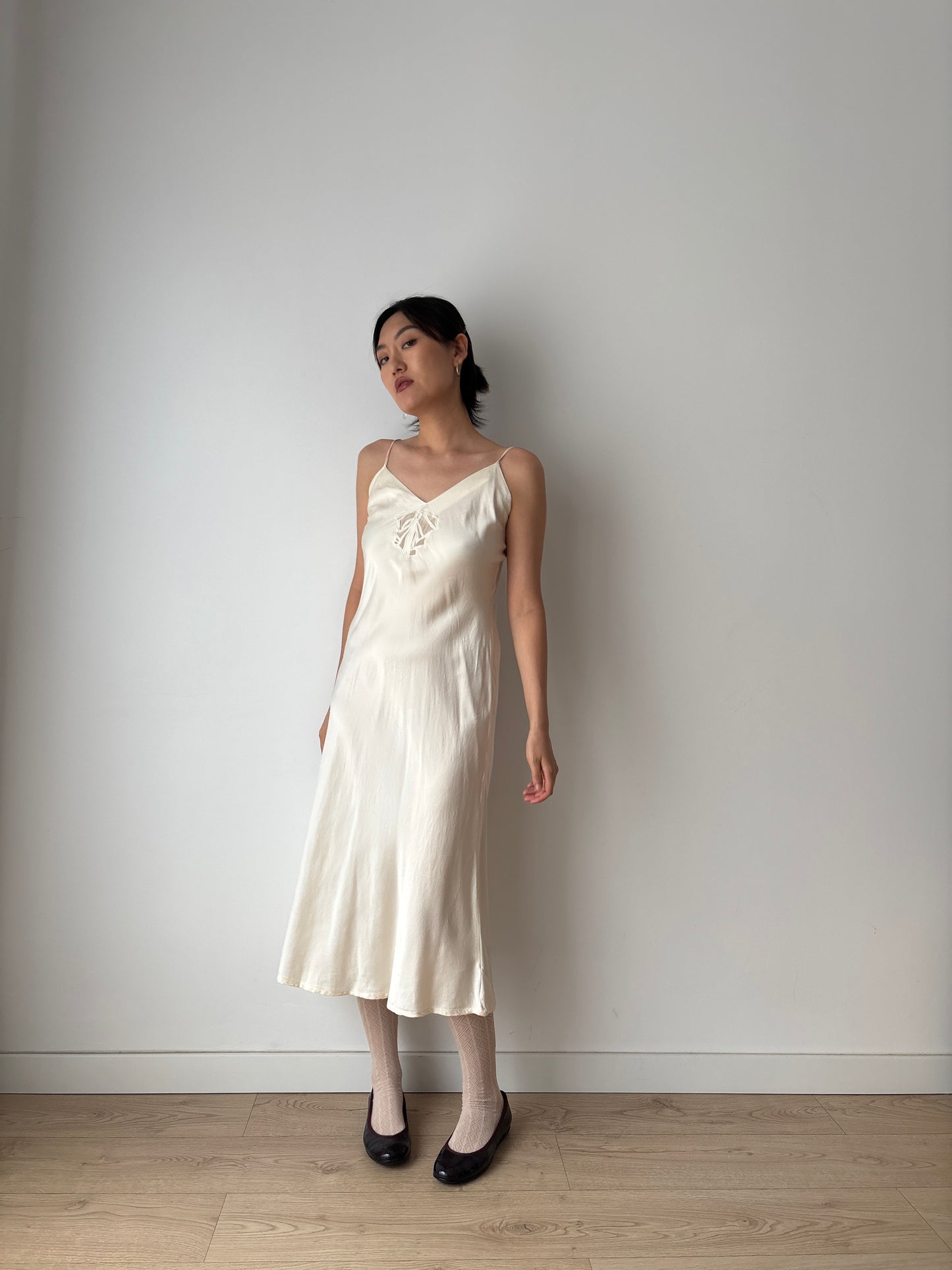 Vintage 90s Y2K liquid pure silk white bridal slip long maxi camisole dress