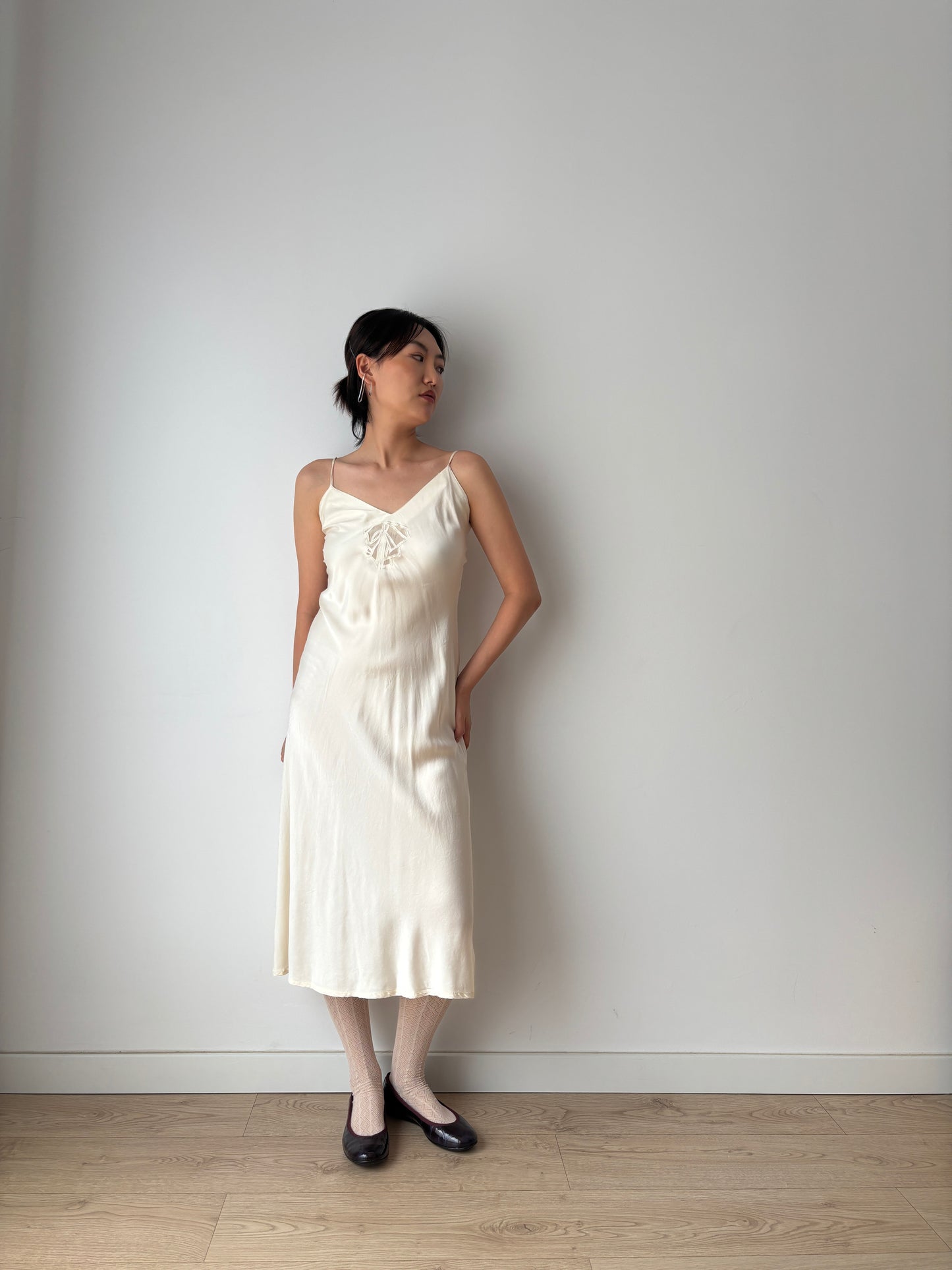Vintage 90s Y2K liquid pure silk white bridal slip long maxi camisole dress