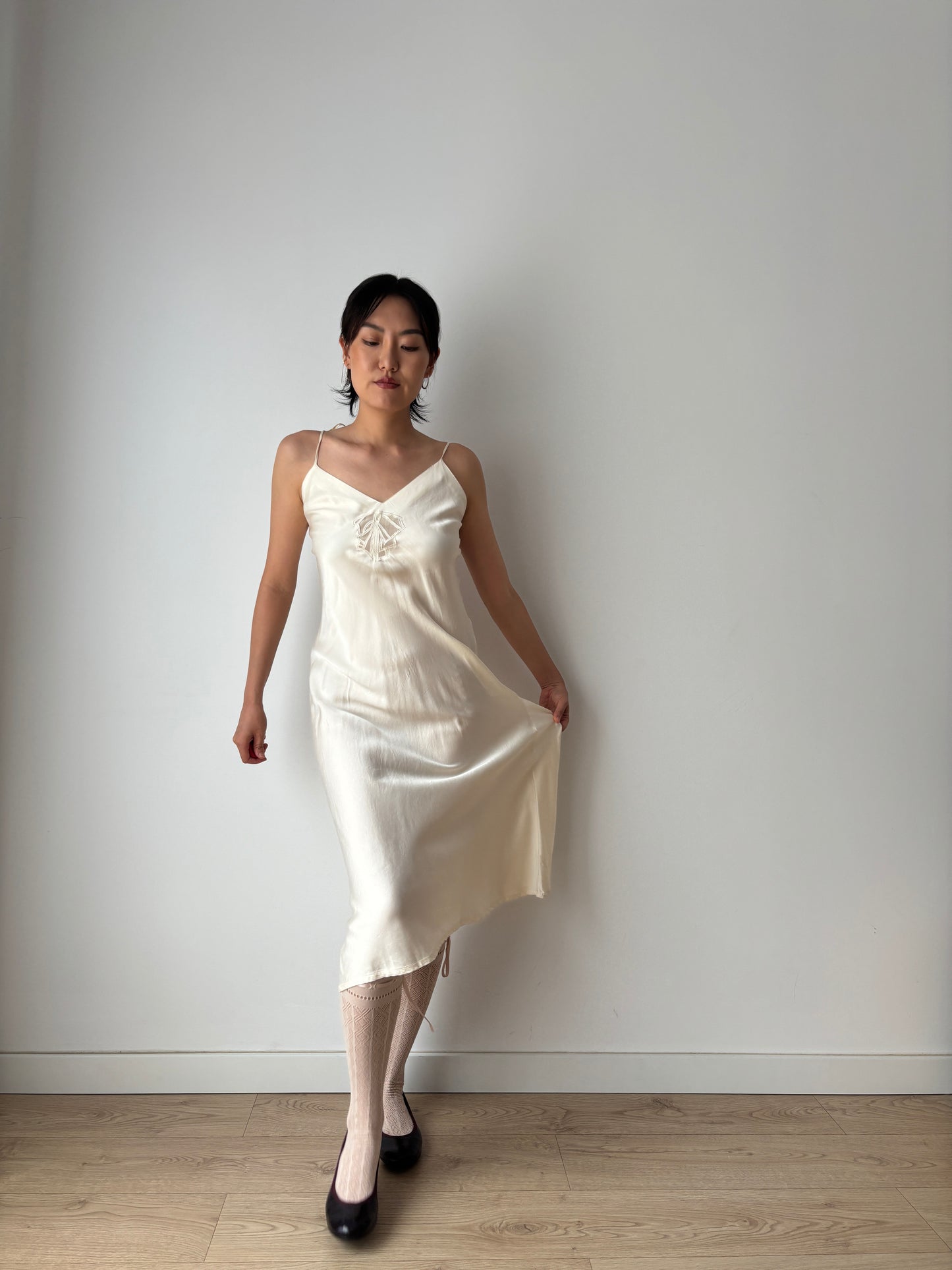 Vintage 90s Y2K liquid pure silk white bridal slip long maxi camisole dress