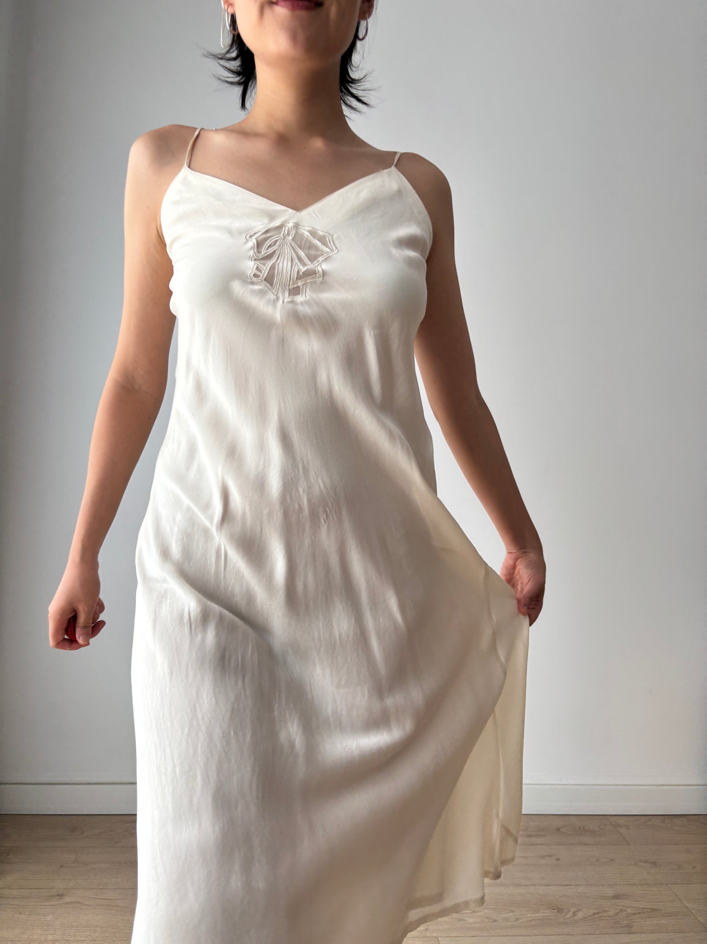 Vintage 90s Y2K liquid pure silk white bridal slip long maxi camisole dress