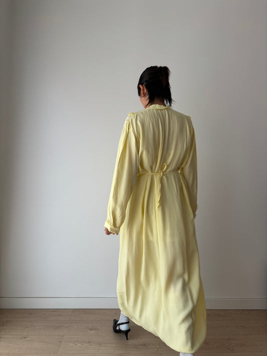 1940s Antique Silk Satin Yellow Embroidered Long Slip Maxi dress