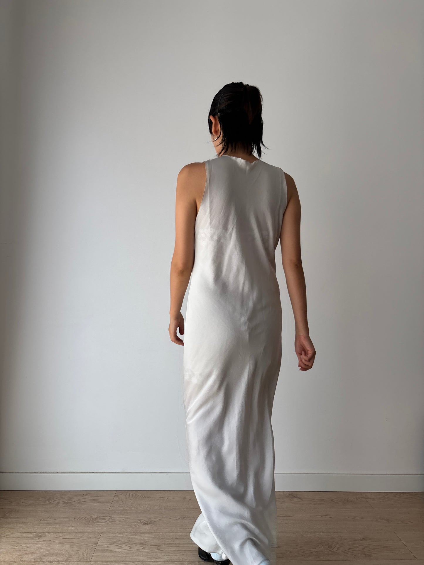 Antique vintage double side slit iquid 100% pure silk lace art deco style blue nightgown romantic maxi slip dress