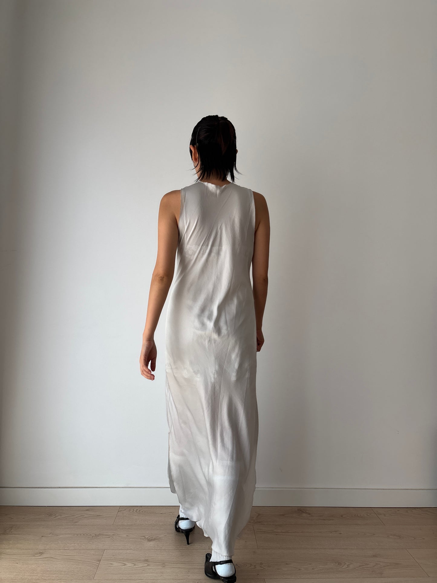 Antique vintage double side slit iquid 100% pure silk lace art deco style blue nightgown romantic maxi slip dress