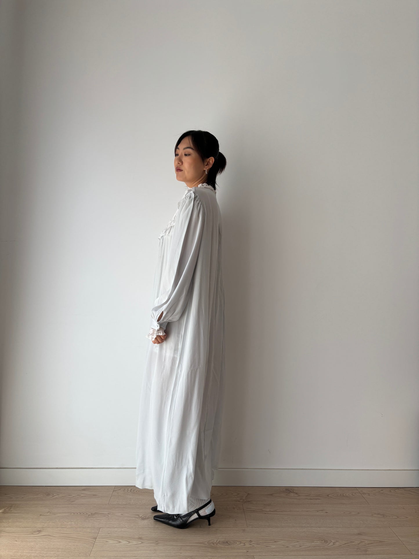 Vintage Romantic Blue liquid pure silk chiffon nightdress