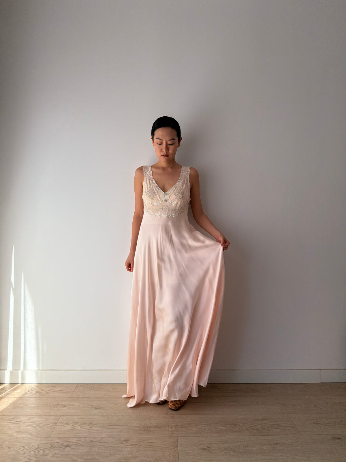 Vintage pure silk romantic nightgown