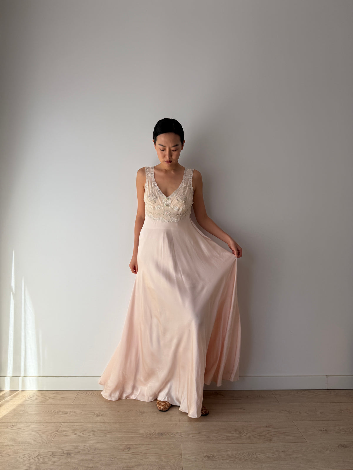Vintage pure silk romantic nightgown