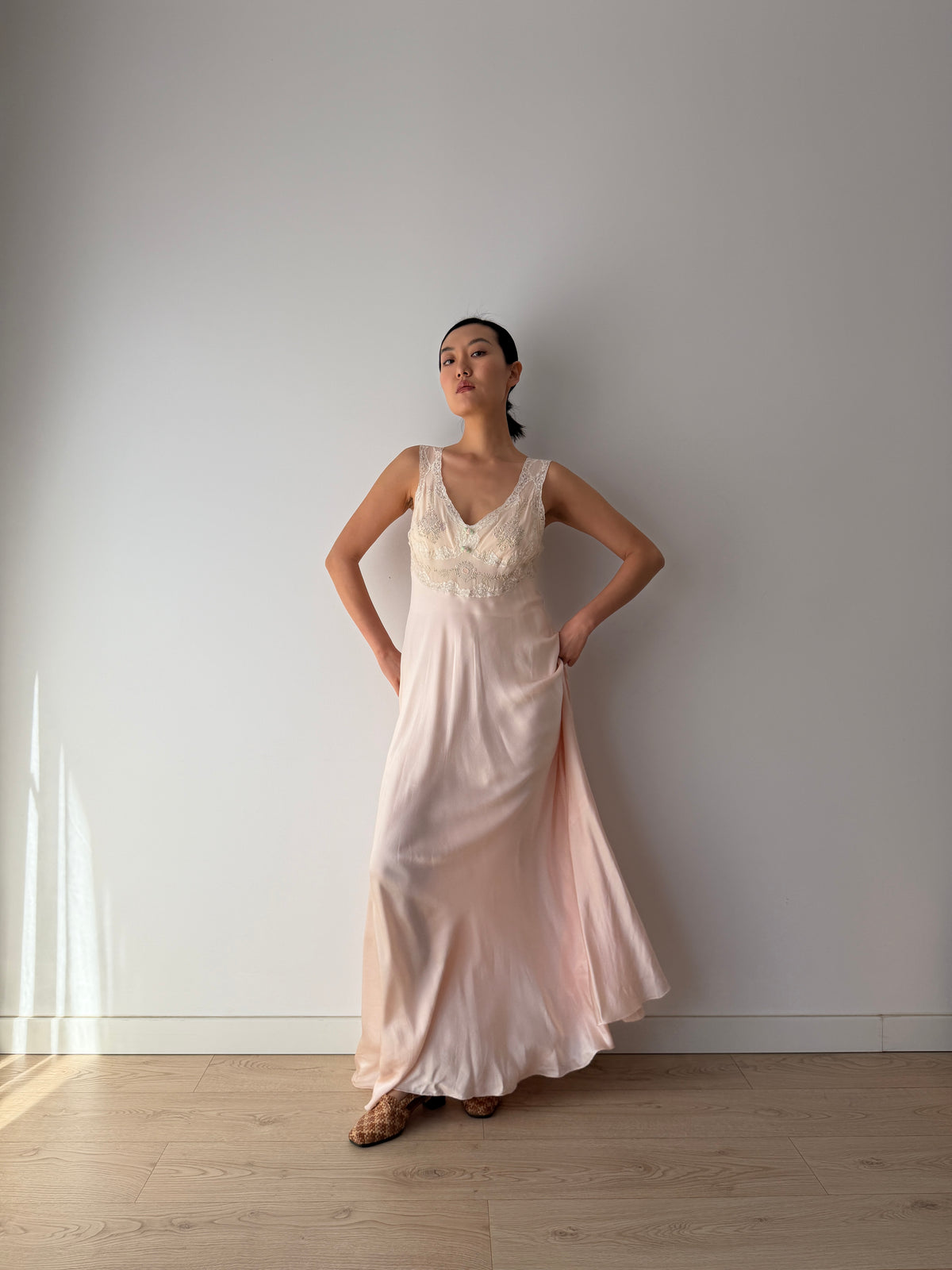 Vintage pure silk romantic nightgown
