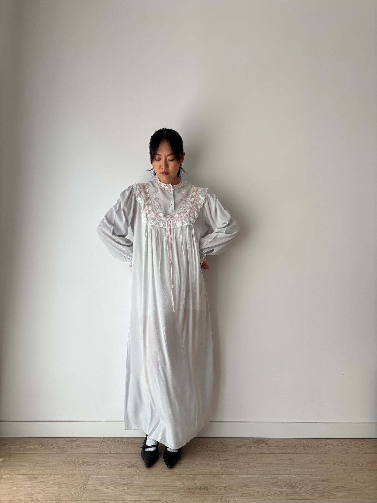 Vintage Romantic Blue liquid pure silk chiffon nightdress