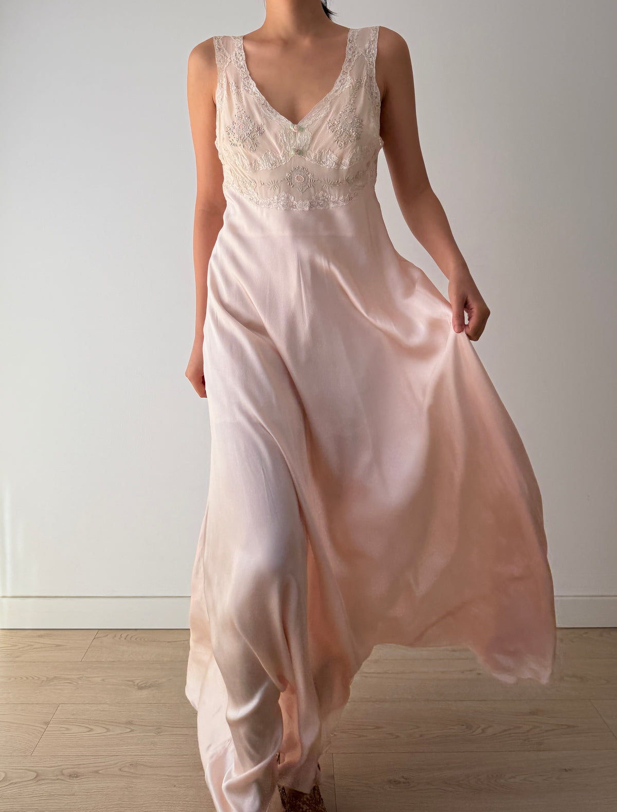 Vintage pure silk romantic nightgown