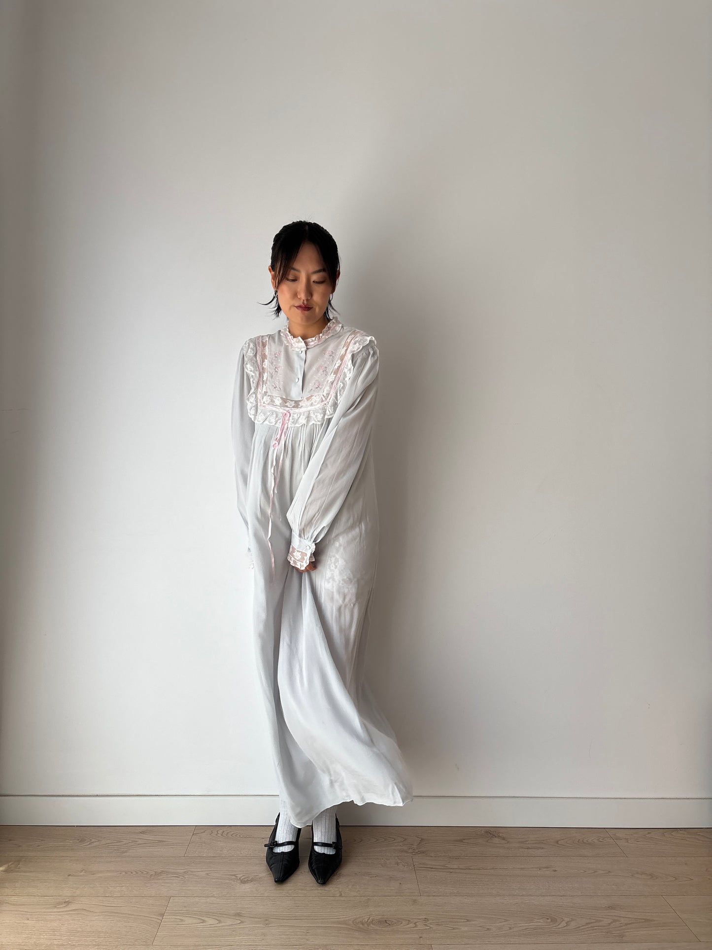 Vintage Romantic Blue liquid pure silk chiffon nightdress