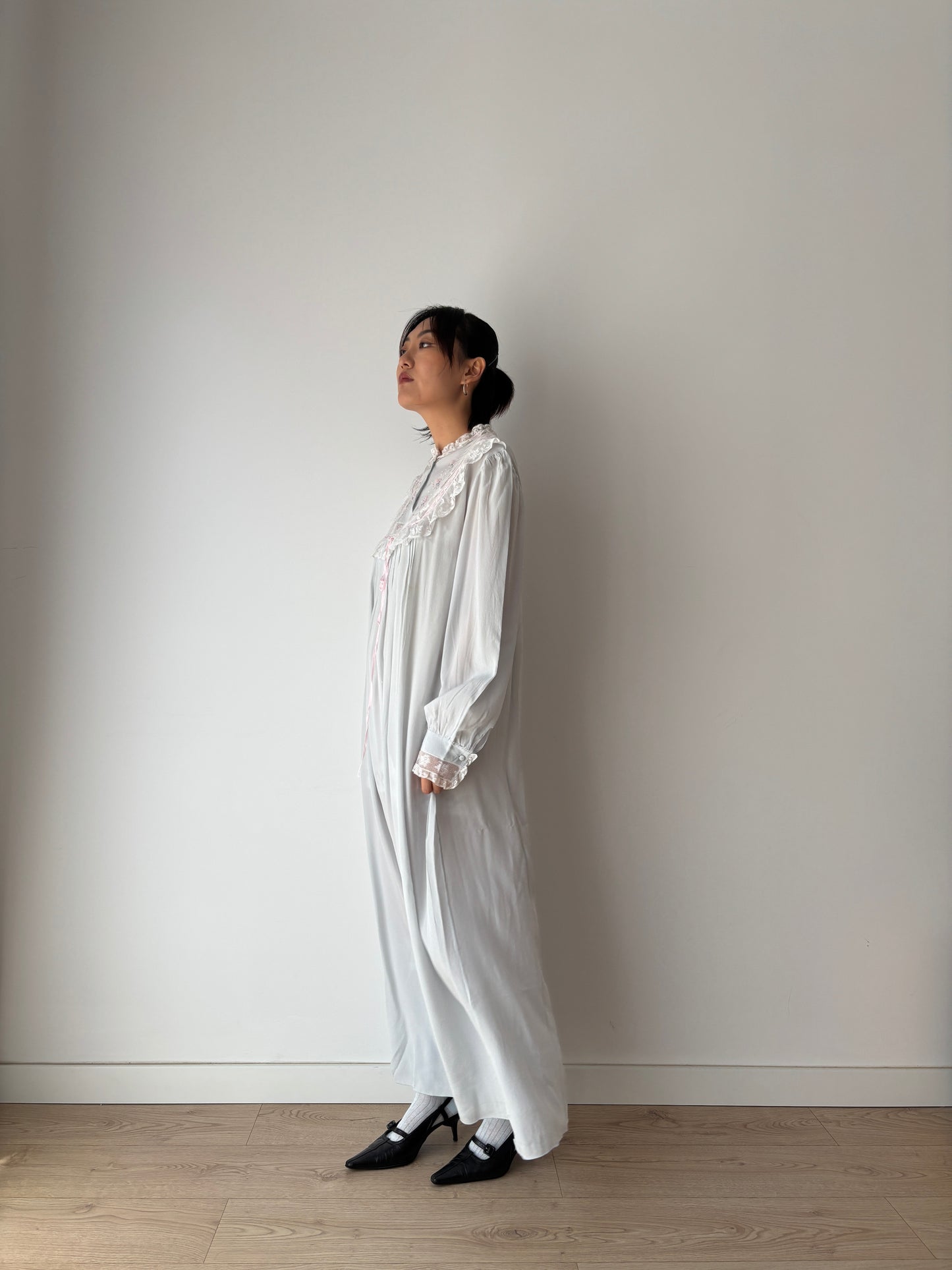 Vintage Romantic Blue liquid pure silk chiffon nightdress