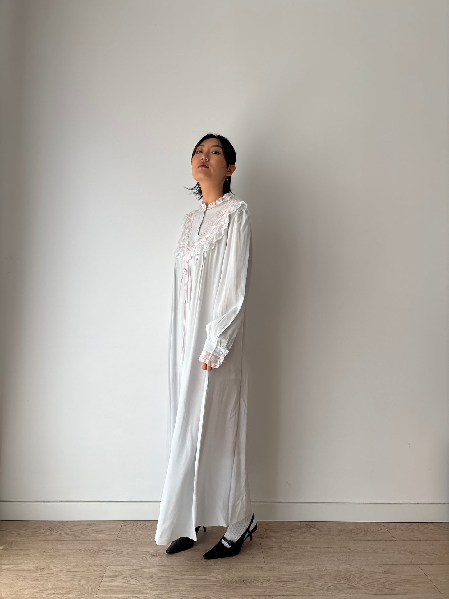 Vintage Romantic Blue liquid pure silk chiffon nightdress