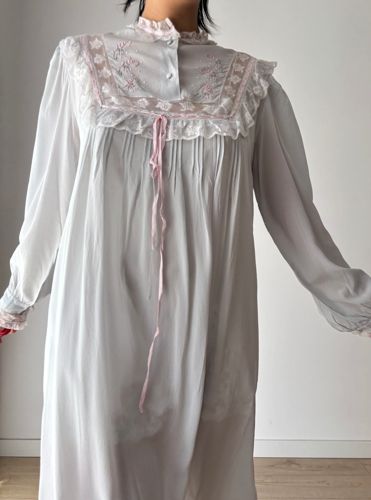 Vintage Romantic Blue liquid pure silk chiffon nightdress
