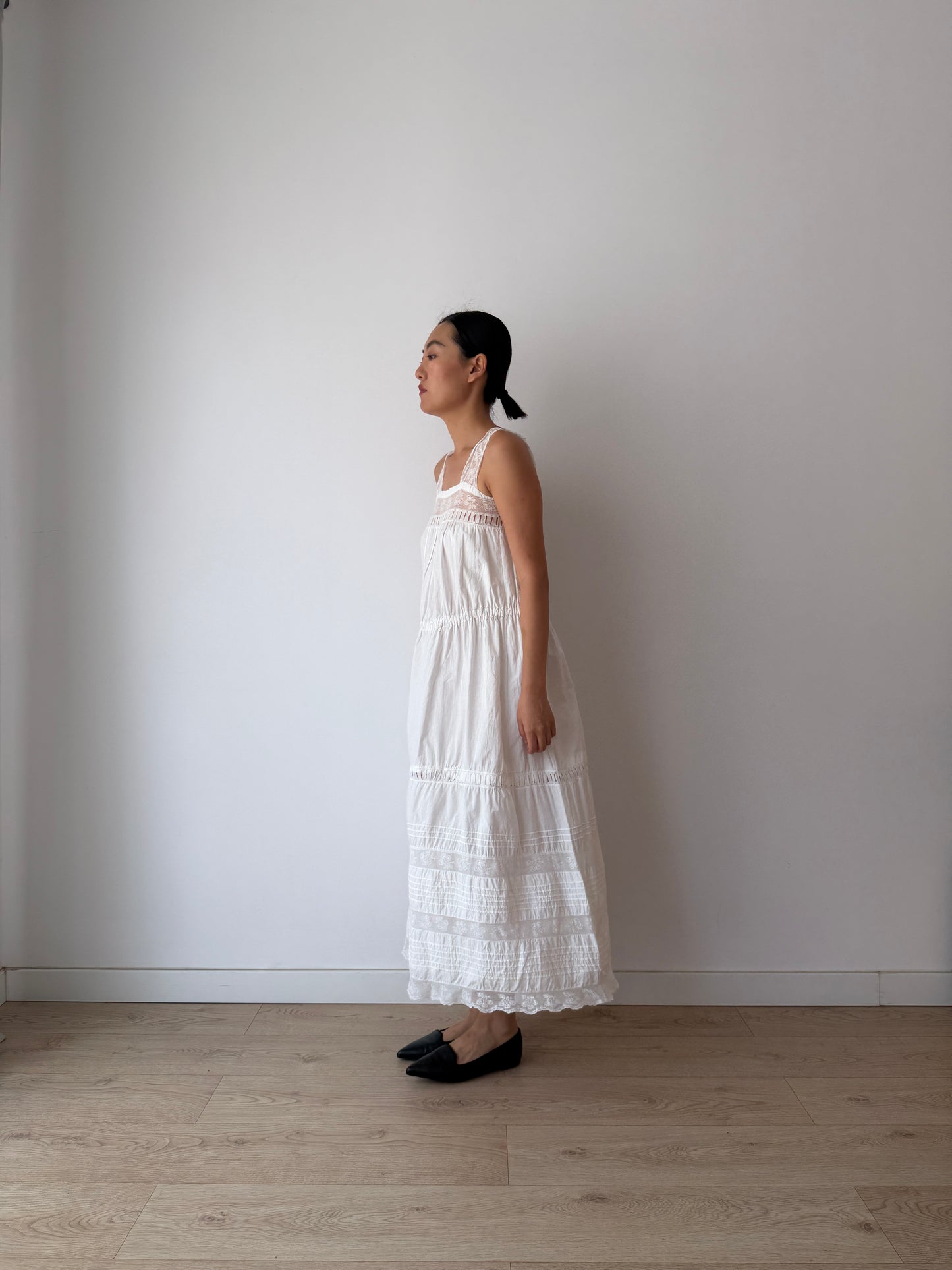 Antique 1910s White Cotton Edwardian Petticoat Renaissance Nightdress