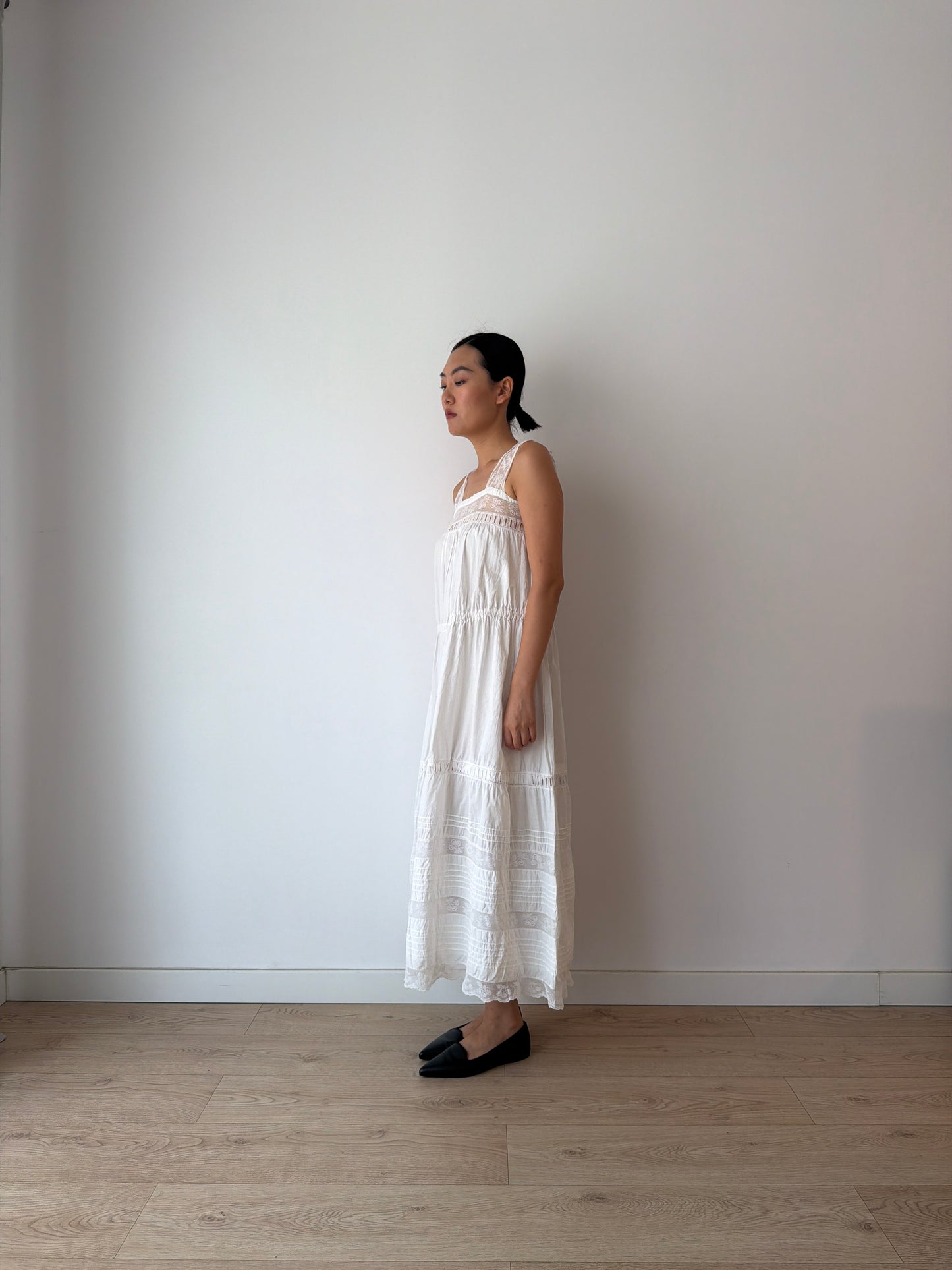 Antique 1910s White Cotton Edwardian Petticoat Renaissance Nightdress