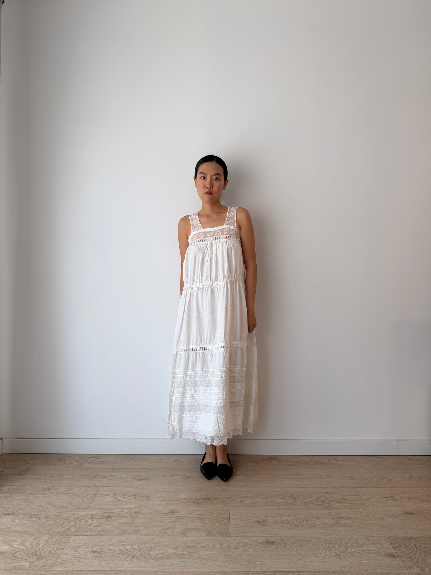 Antique 1910s White Cotton Edwardian Petticoat Renaissance Nightdress