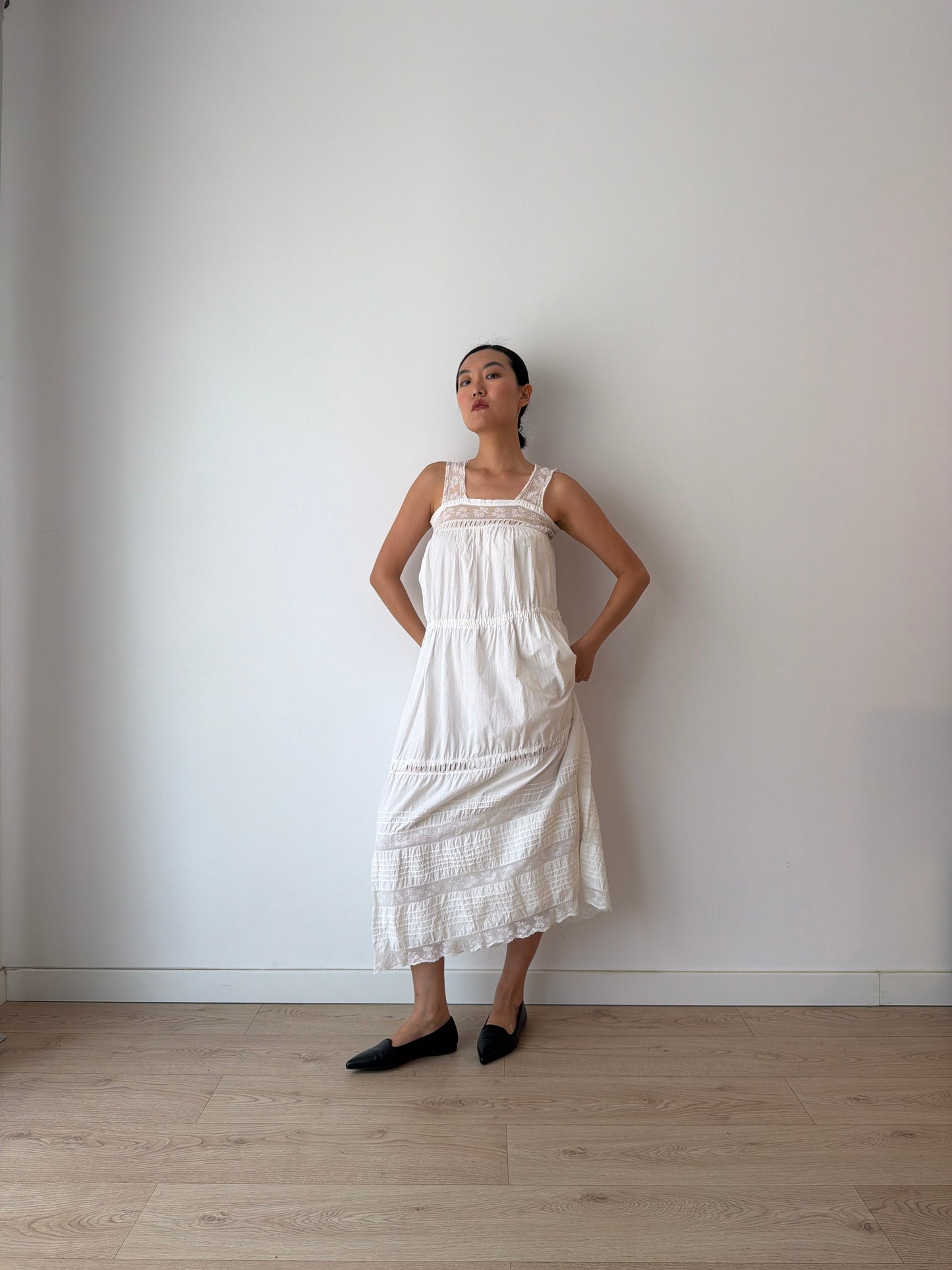 Antique 1910s White Cotton Edwardian Petticoat Renaissance Nightdress