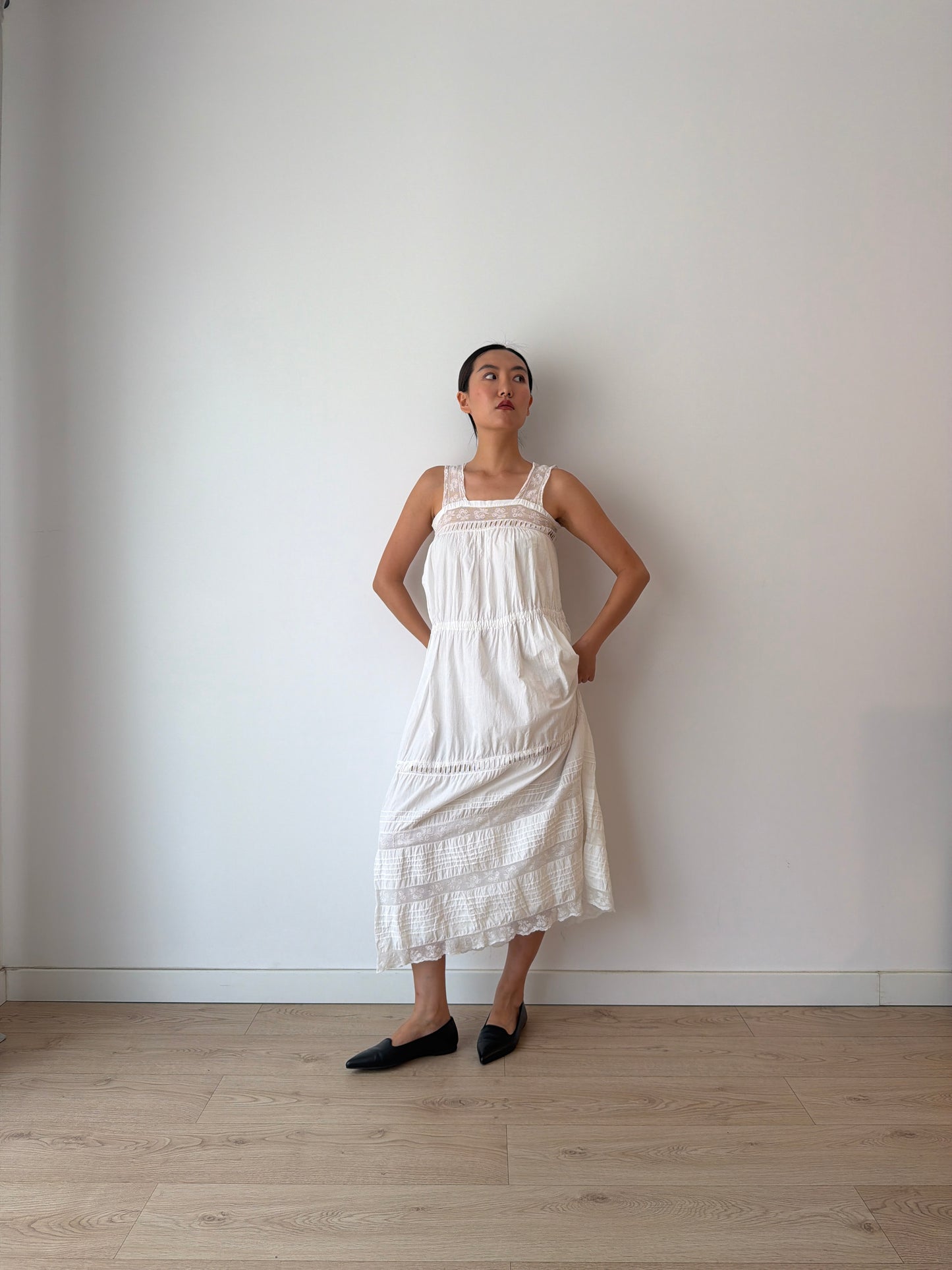 Antique 1910s White Cotton Edwardian Petticoat Renaissance Nightdress