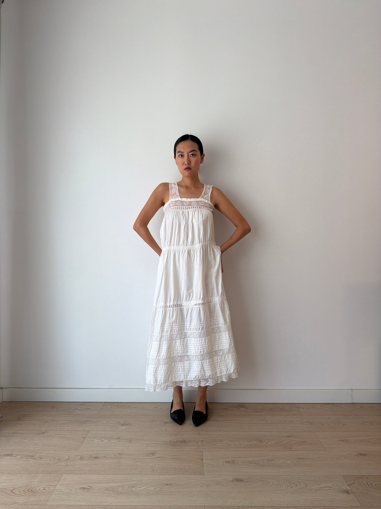 Antique 1910s White Cotton Edwardian Petticoat Renaissance Nightdress