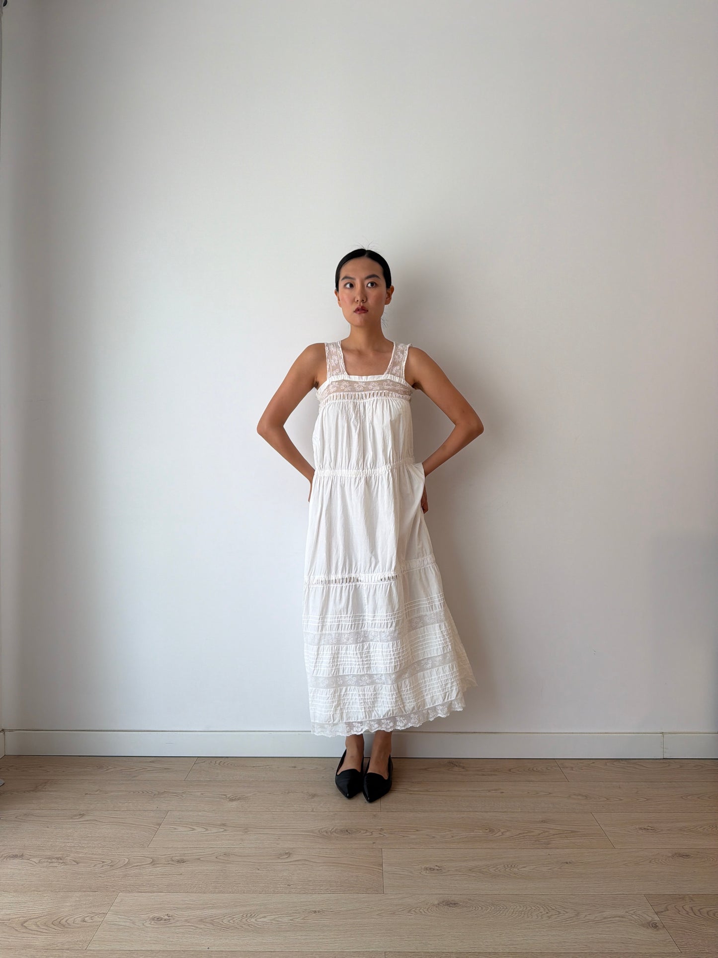 Antique 1910s White Cotton Edwardian Petticoat Renaissance Nightdress