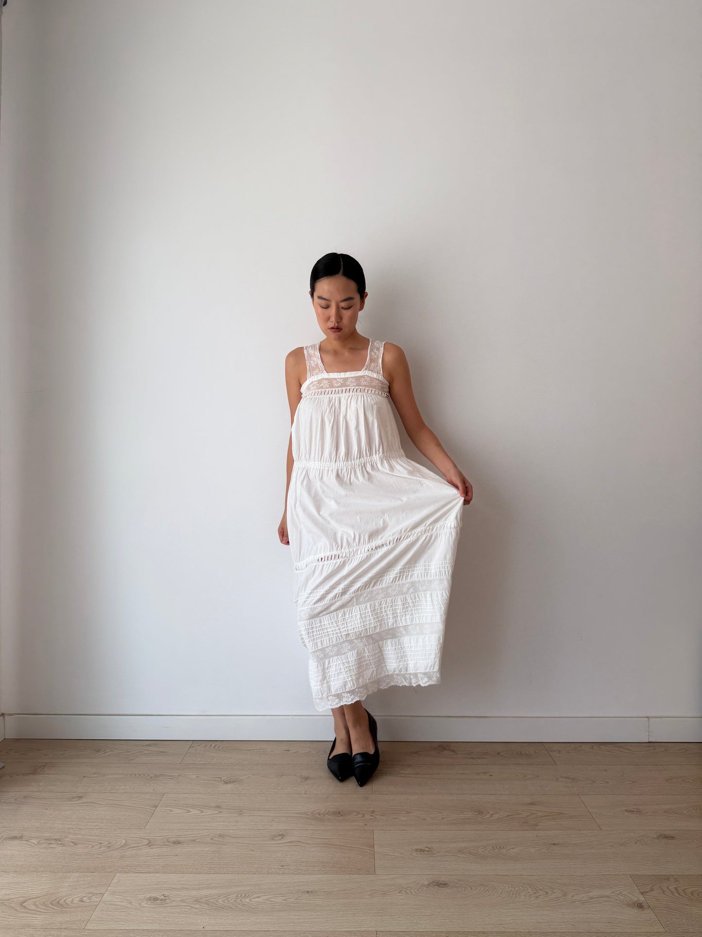 Antique 1910s White Cotton Edwardian Petticoat Renaissance Nightdress