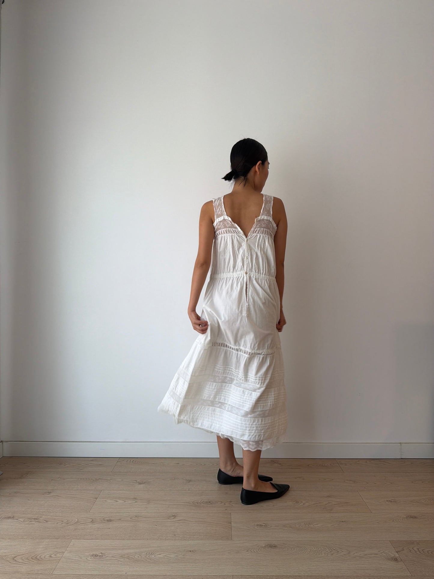 Antique 1910s White Cotton Edwardian Petticoat Renaissance Nightdress