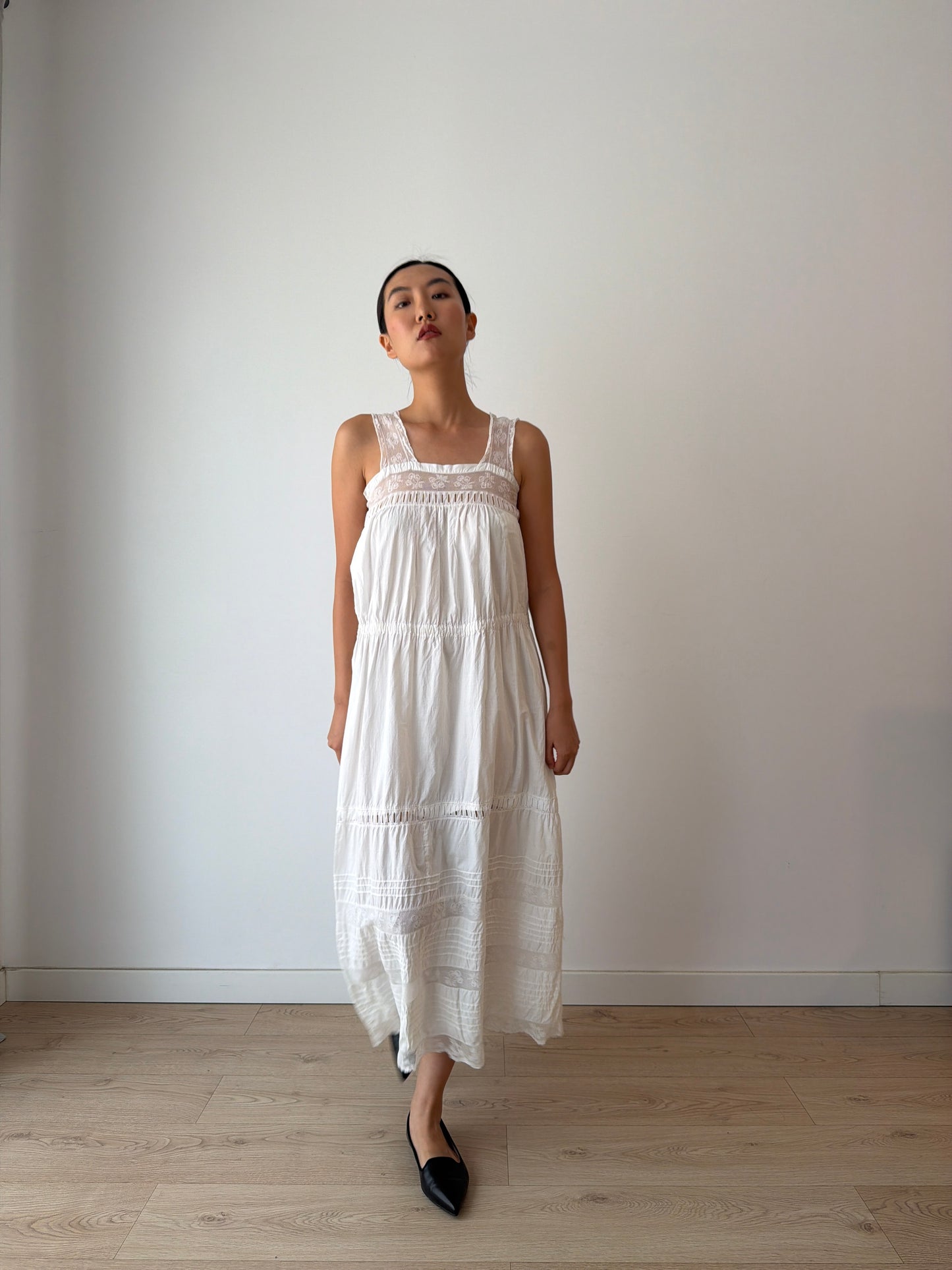 Antique 1910s White Cotton Edwardian Petticoat Renaissance Nightdress