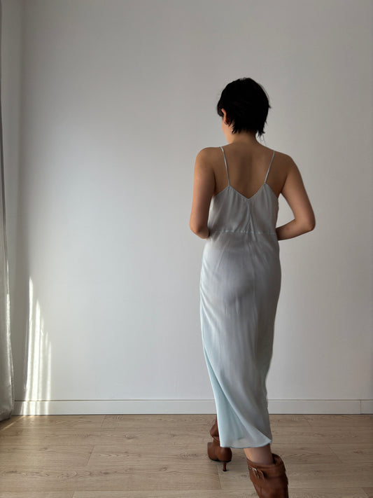 Antique 1930s Pastel Blue Lace Pure Silk Crepe Slip Dress, 30s French Camisole
