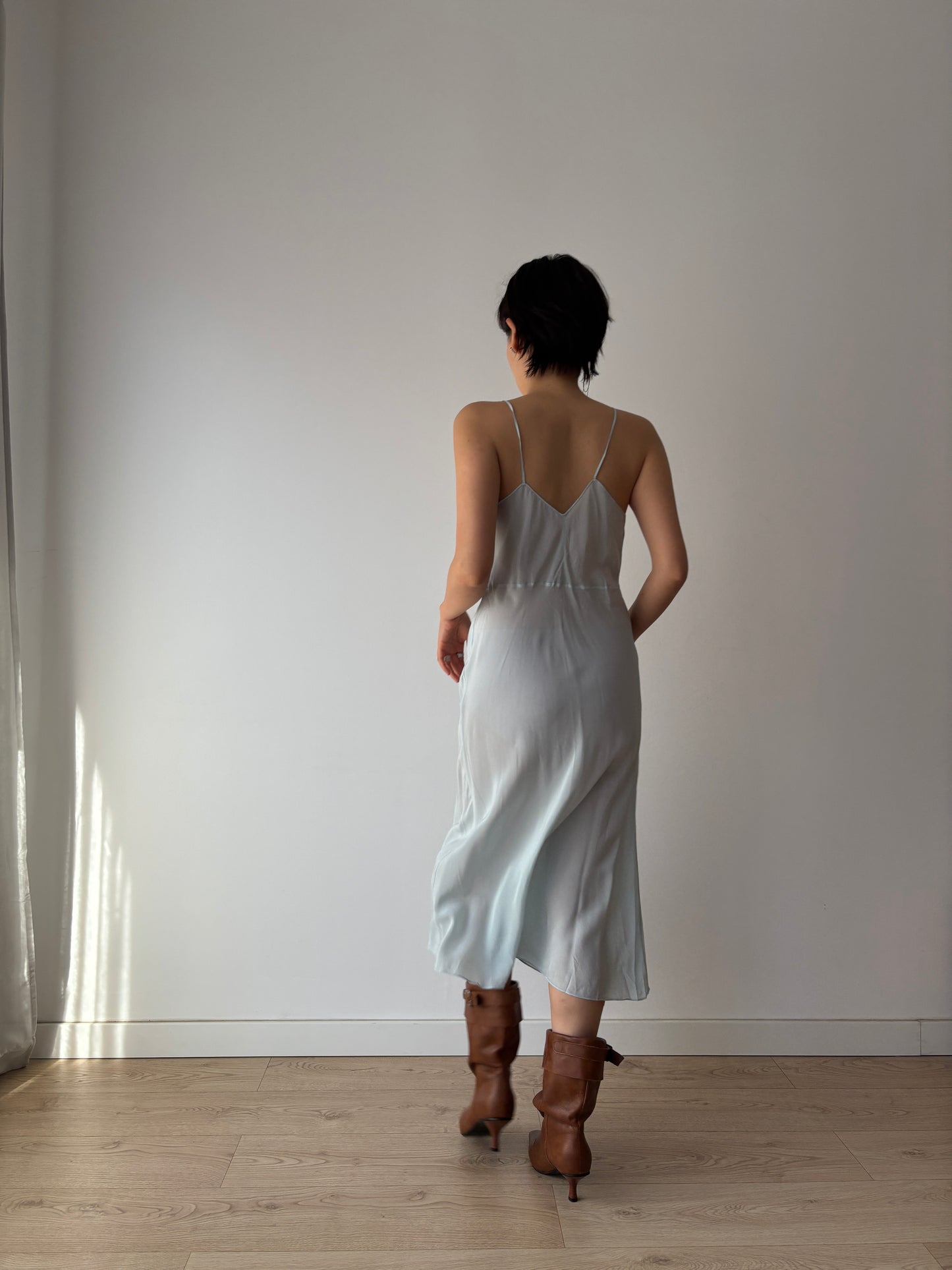 Antique 1930s Pastel Blue Lace Pure Silk Crepe Slip Dress, 30s French Camisole