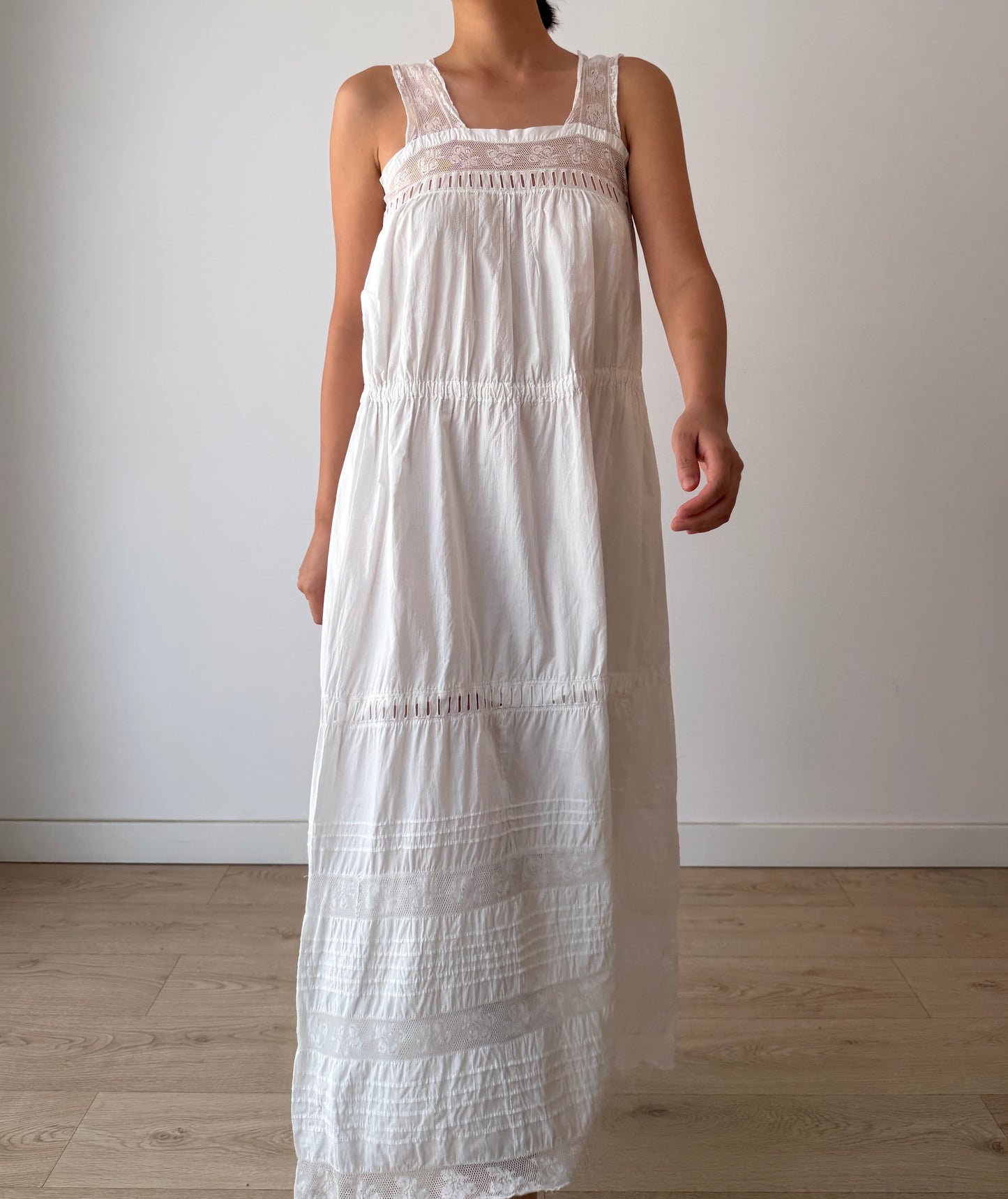 Antique 1910s White Cotton Edwardian Petticoat Renaissance Nightdress