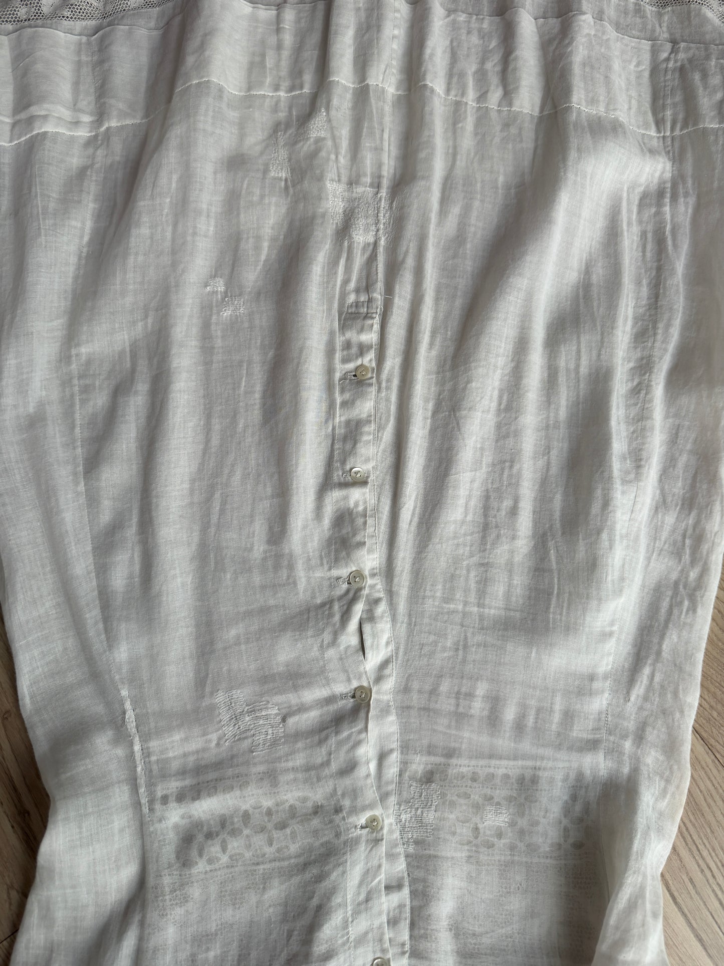 Antique Edwardian White Cotton Lawn Dress, Lace Embroidered Maxi, Romantic Cottage