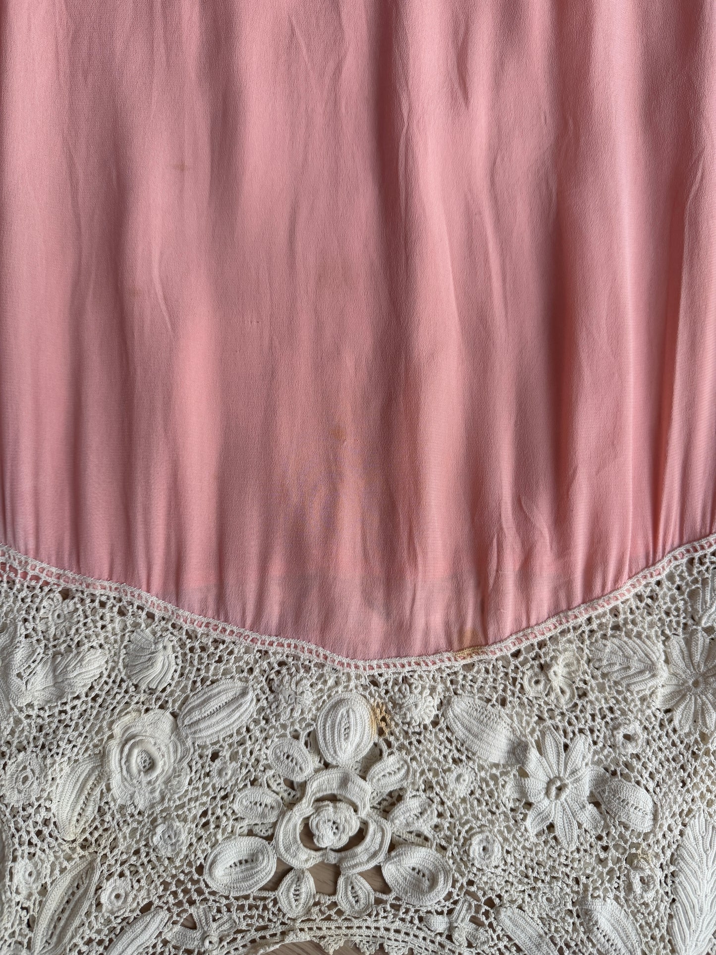 1920s Antique Pink French Crochet Lace Silk Slip Dress | Vintage Lace Nightgown | Mini Slip Dress | Romantic Bridal Lingerie