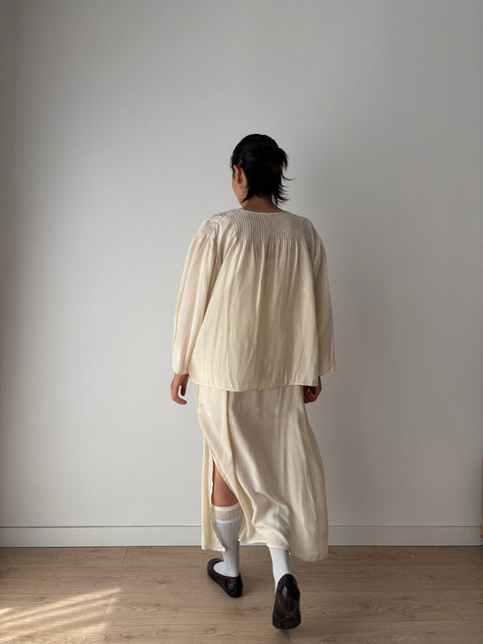 Vintage Pure Silk Nightgown 2 Piece Set / Jacket and NightDress Lingerie Set