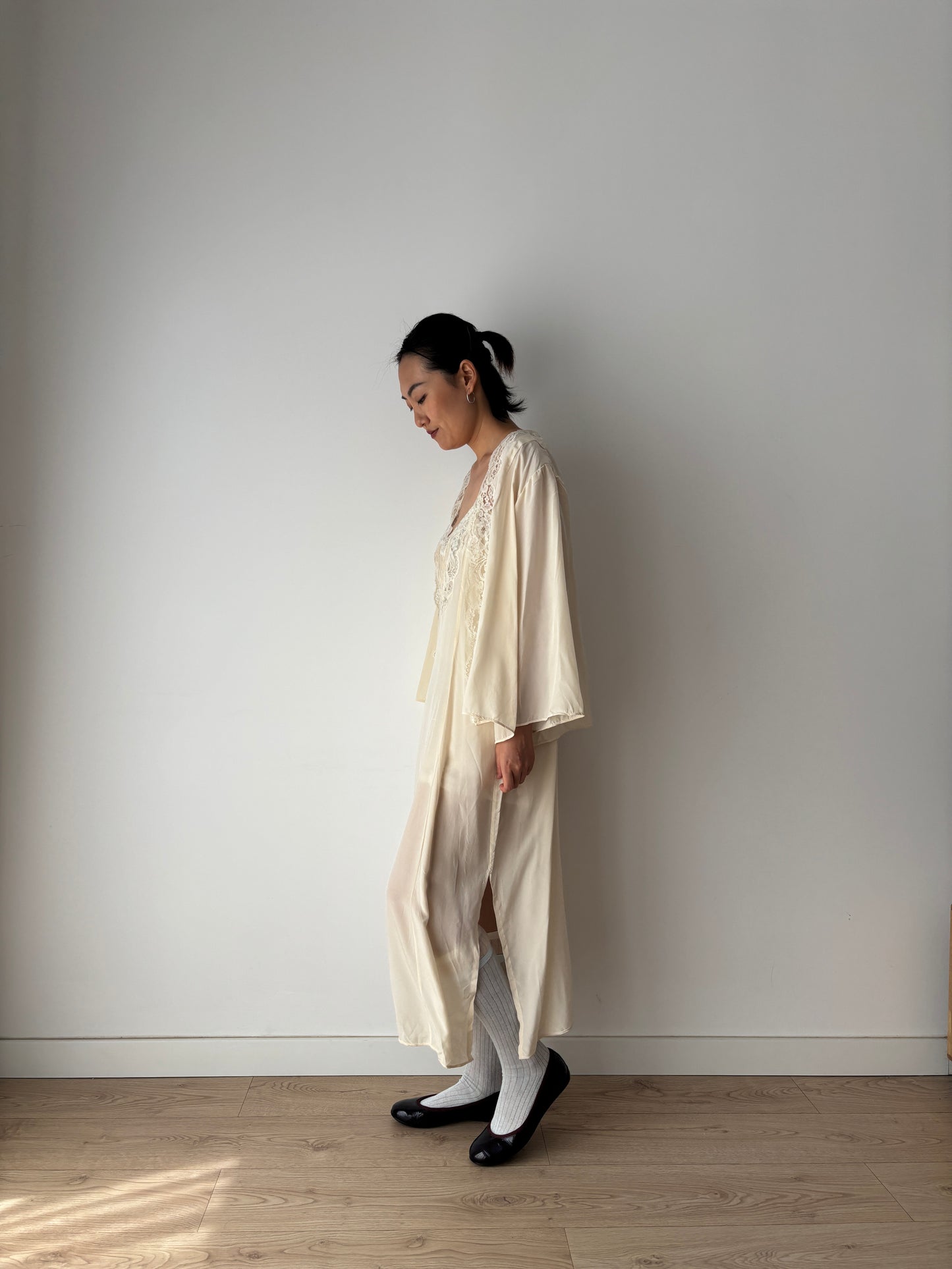 Vintage Pure Silk Nightgown 2 Piece Set / Jacket and NightDress Lingerie Set