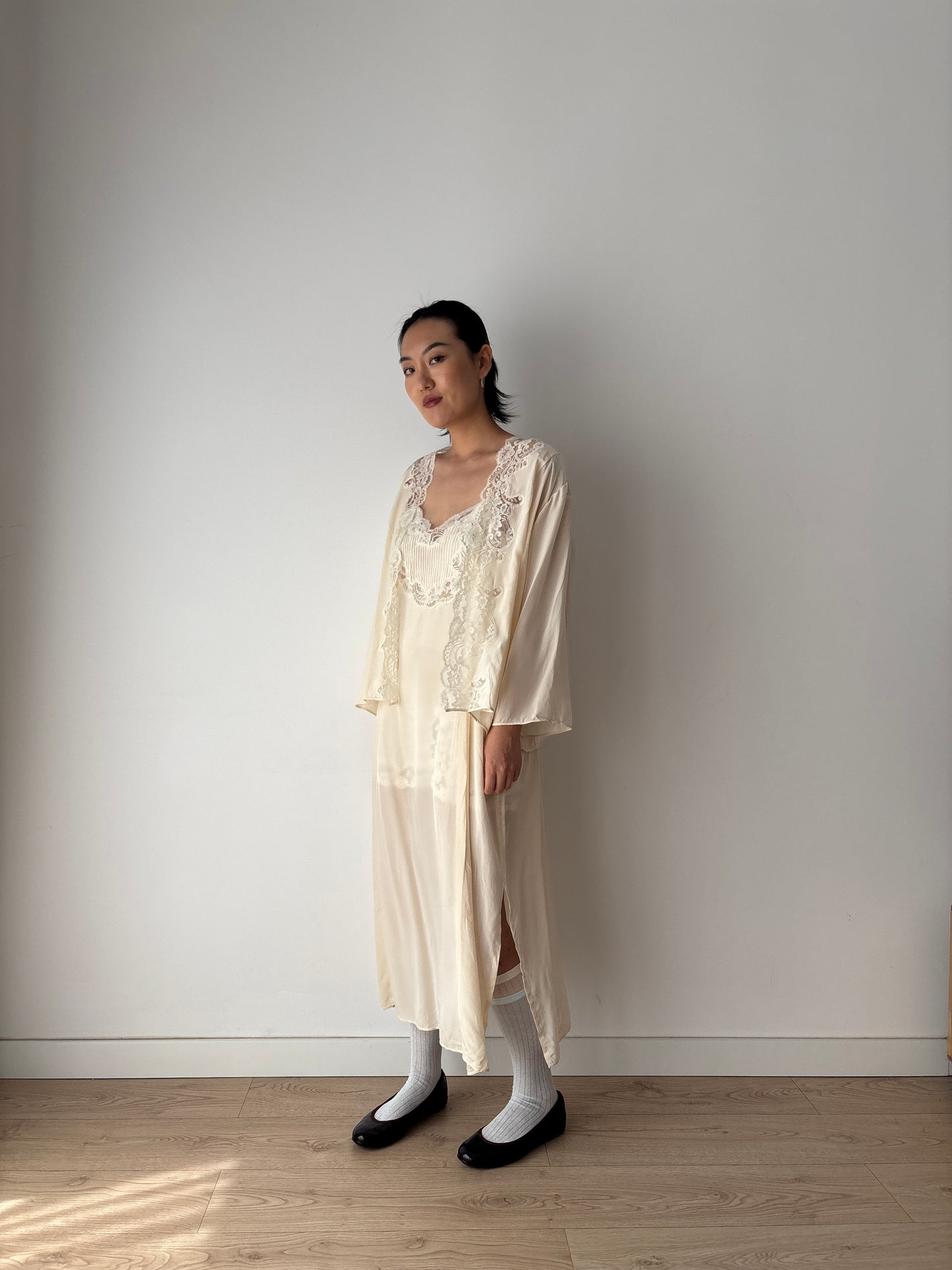 Vintage Pure Silk Nightgown 2 Piece Set / Jacket and NightDress Lingerie Set