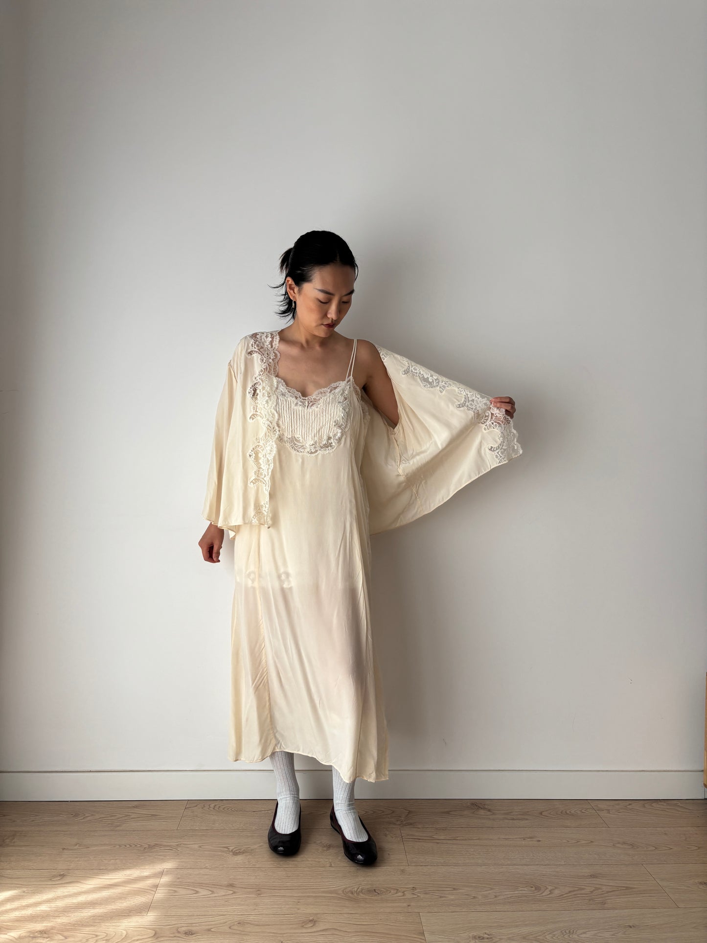 Vintage Pure Silk Nightgown 2 Piece Set / Jacket and NightDress Lingerie Set