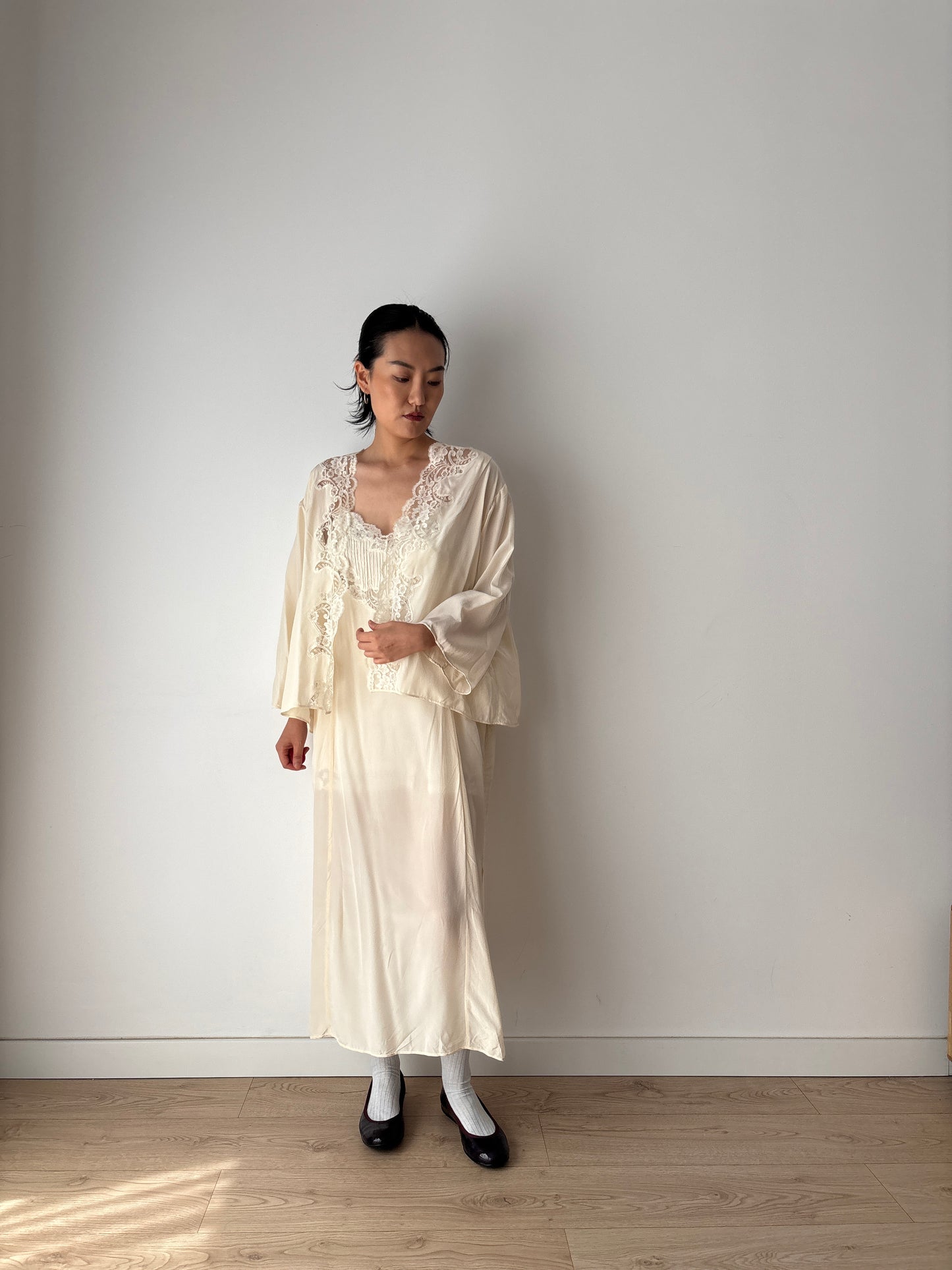 Vintage Pure Silk Nightgown 2 Piece Set / Jacket and NightDress Lingerie Set