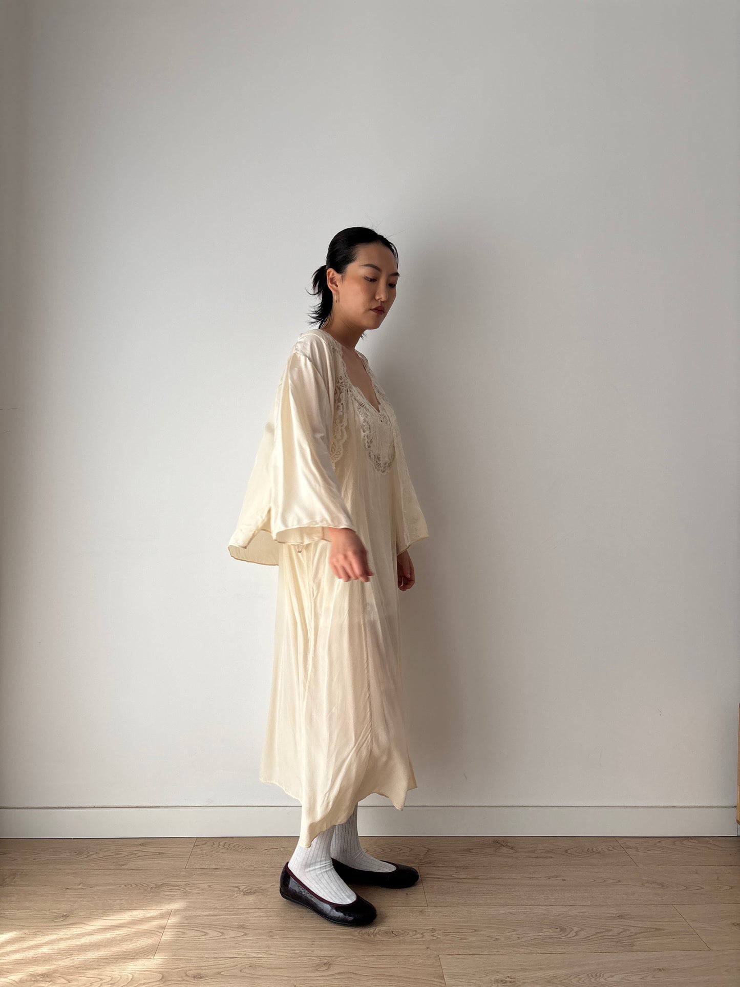 Vintage Pure Silk Nightgown 2 Piece Set / Jacket and NightDress Lingerie Set