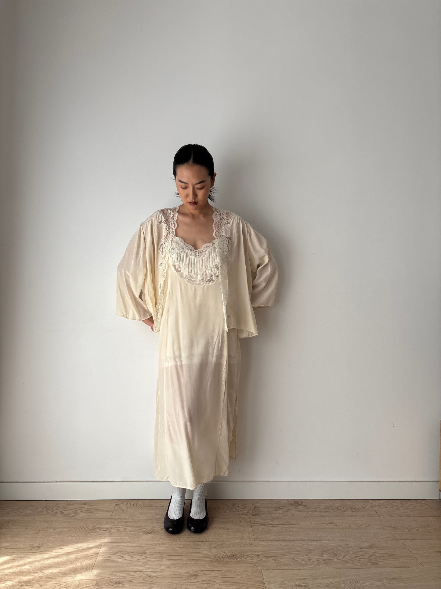 Vintage Pure Silk Nightgown 2 Piece Set / Jacket and NightDress Lingerie Set