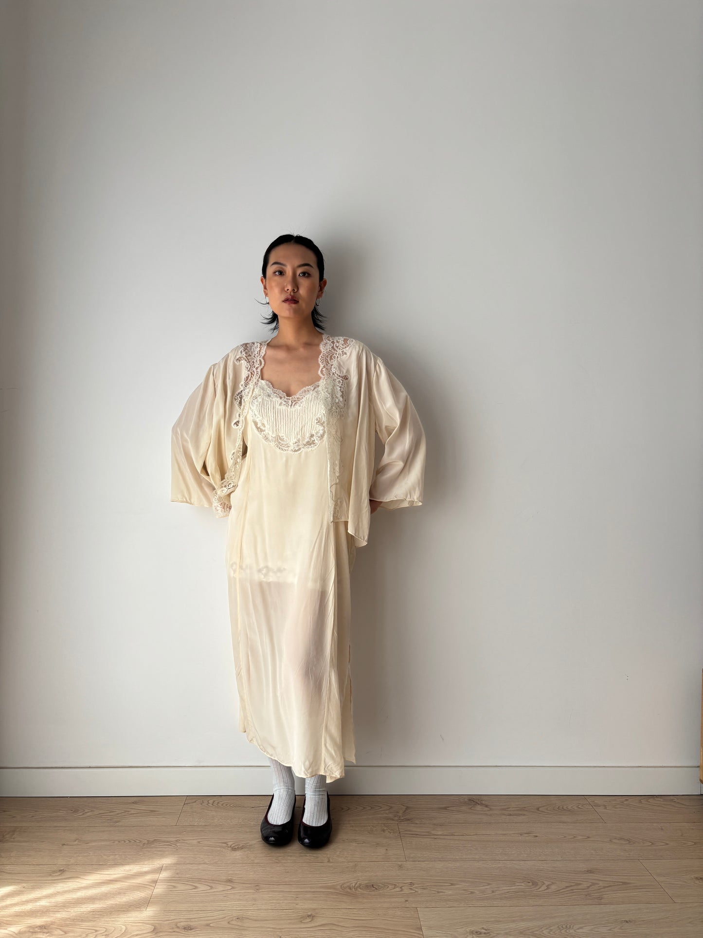 Vintage Pure Silk Nightgown 2 Piece Set / Jacket and NightDress Lingerie Set