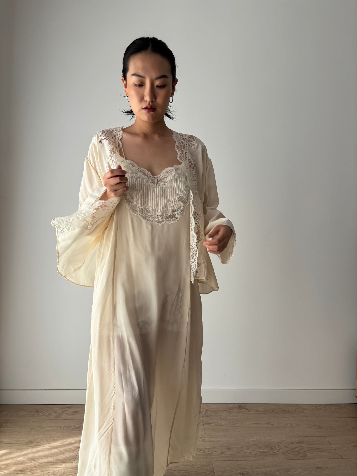 Vintage Pure Silk Nightgown 2 Piece Set / Jacket and NightDress Lingerie Set