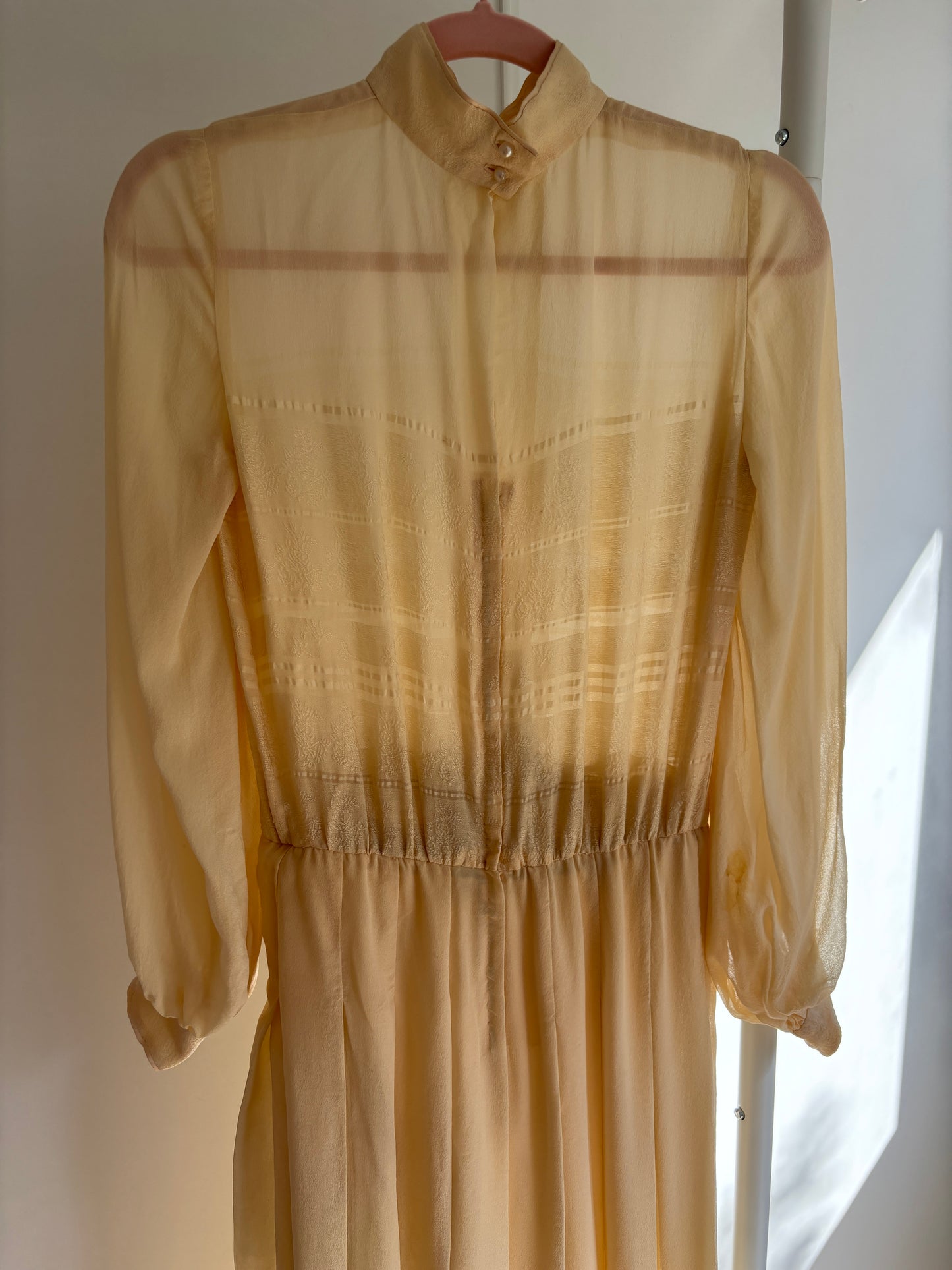 1940s Bridal Pure Silk Cepre Beige Long Pleated Maxi dress size small