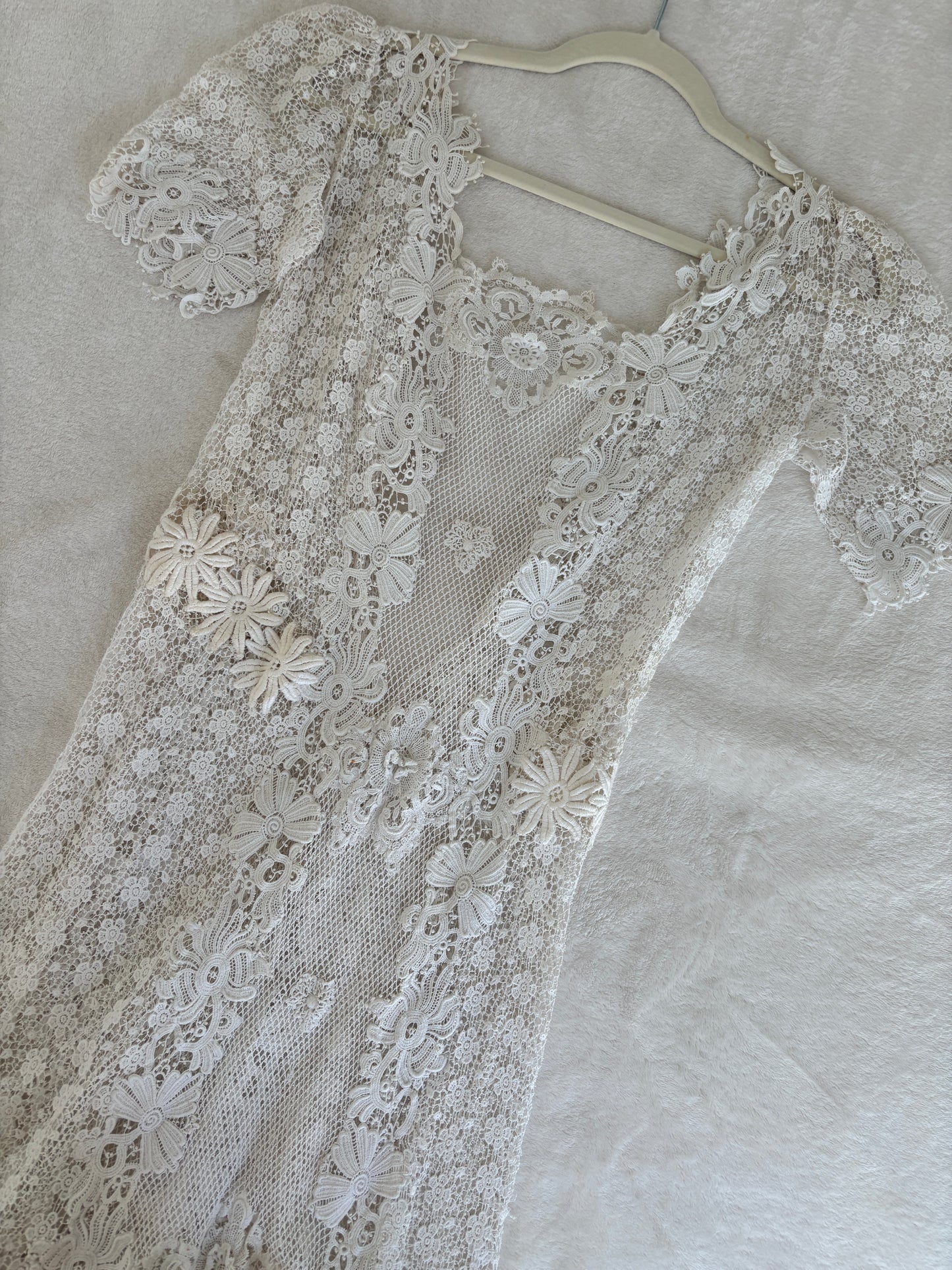 Antique 1900s–1910s Edwardian White Cotton Crochet Lawn Dress